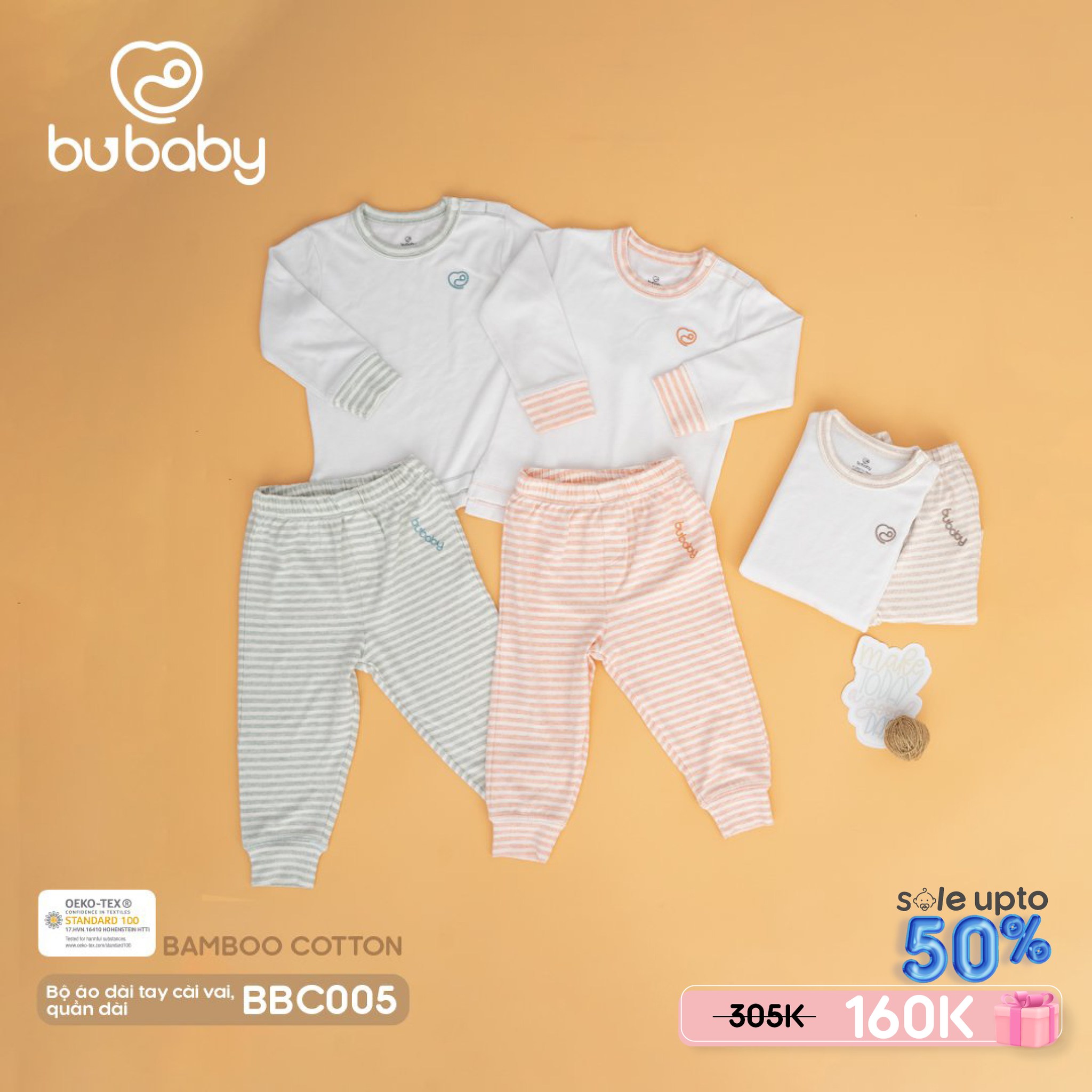 Bộ dài tay cài vai cotton Bubaby