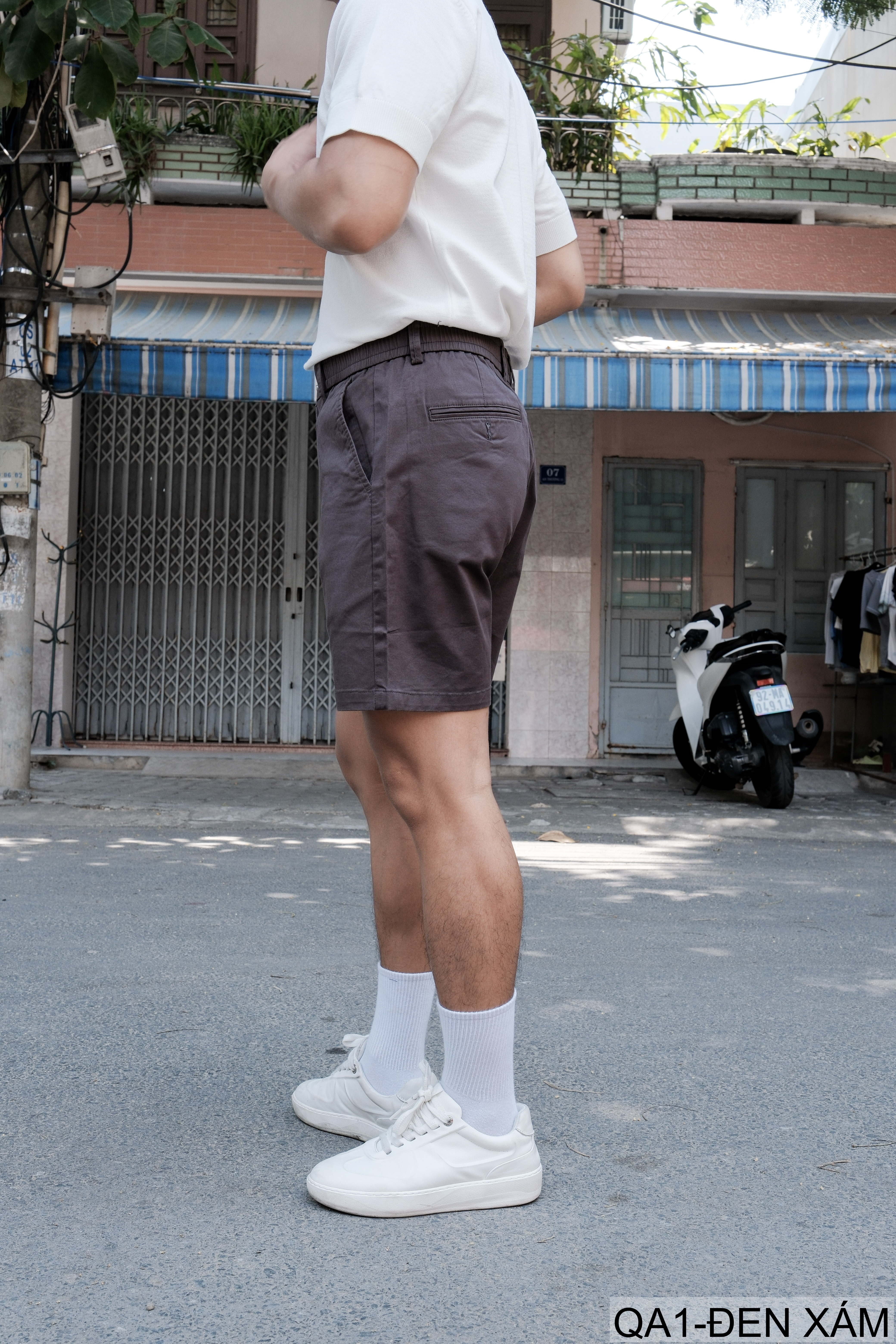 QA1 - Quần short nam ống rộng co giãn, chất cotton thoáng mát, phong cách Nhật Bản mùa hè