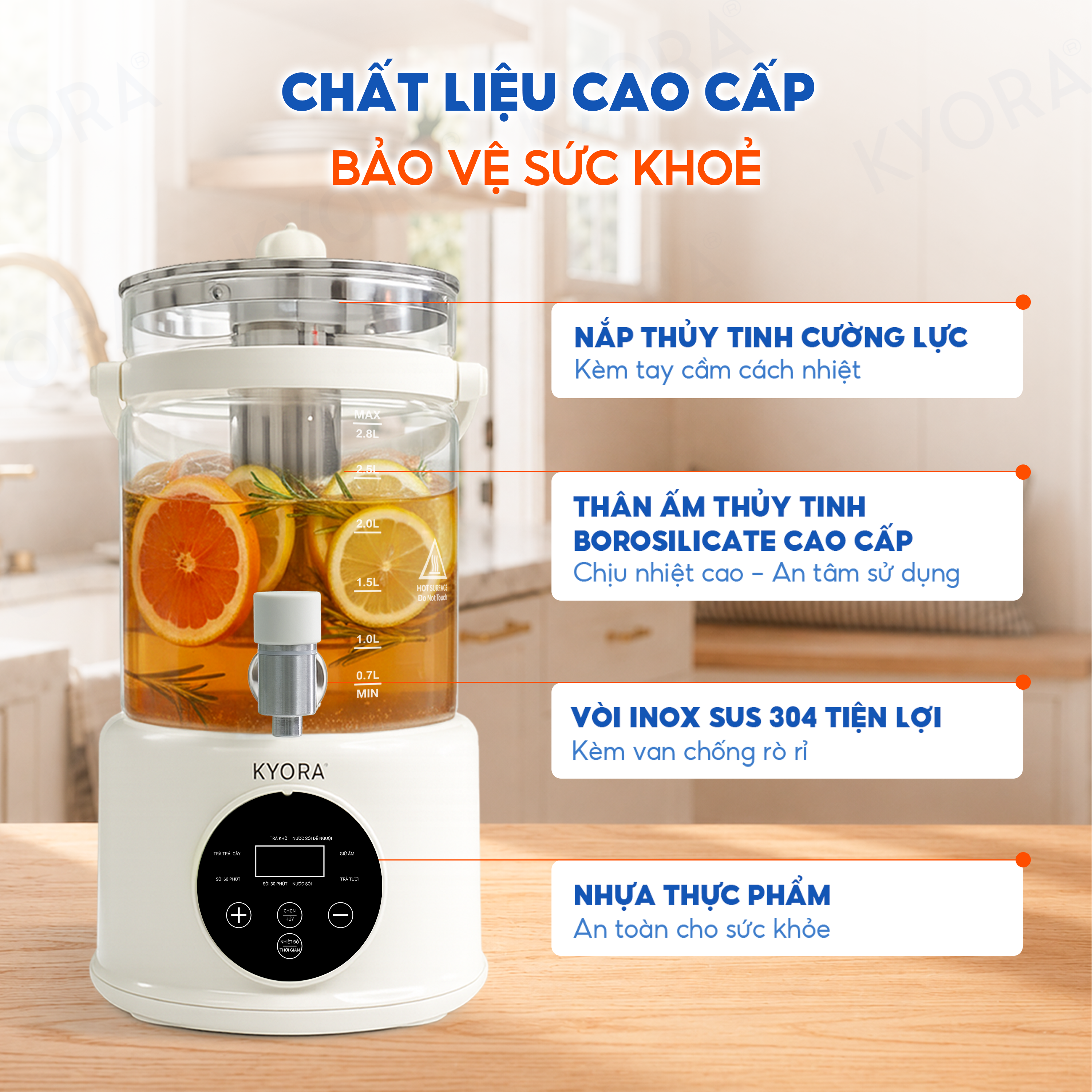 Ấm Đun Nước Giữ Nhiệt Đa Năng 8in1 Kyora 2.8L - 8 chức năng đun nấu - Giữ nhiệt 48H liên tục - Kèm lõi lọc trà_thumbnail_3