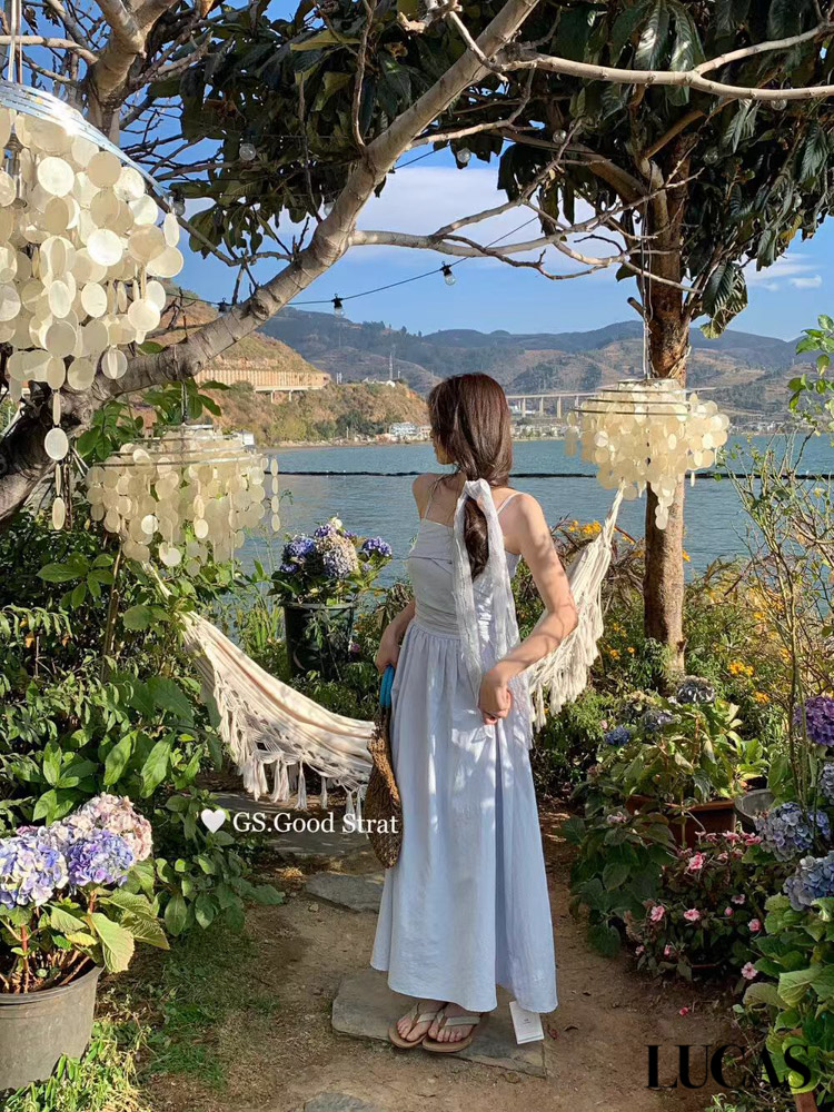 Váy 2 dây ngực đan + chân xòe maxi GS + khăn ren_thumbnail_1