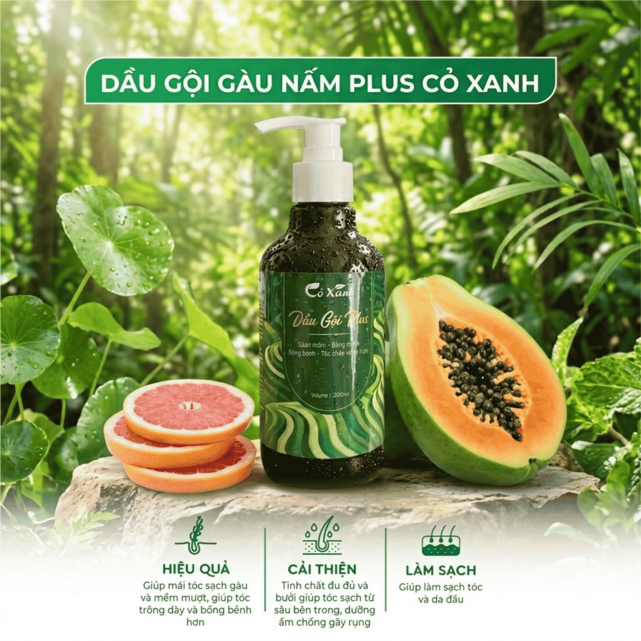 Dầu Gội Plus Cỏ Xanh - Tinh chất đu đủ làm sạch Gàu Nấm