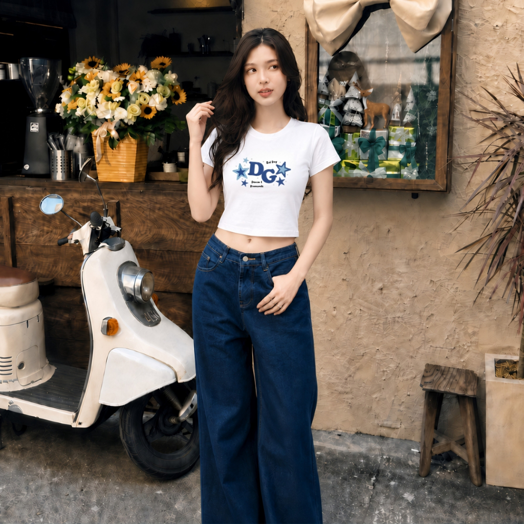 [Form ôm] Áo Croptop hình ngôi sao xanh - Loza CR8586 CR8586