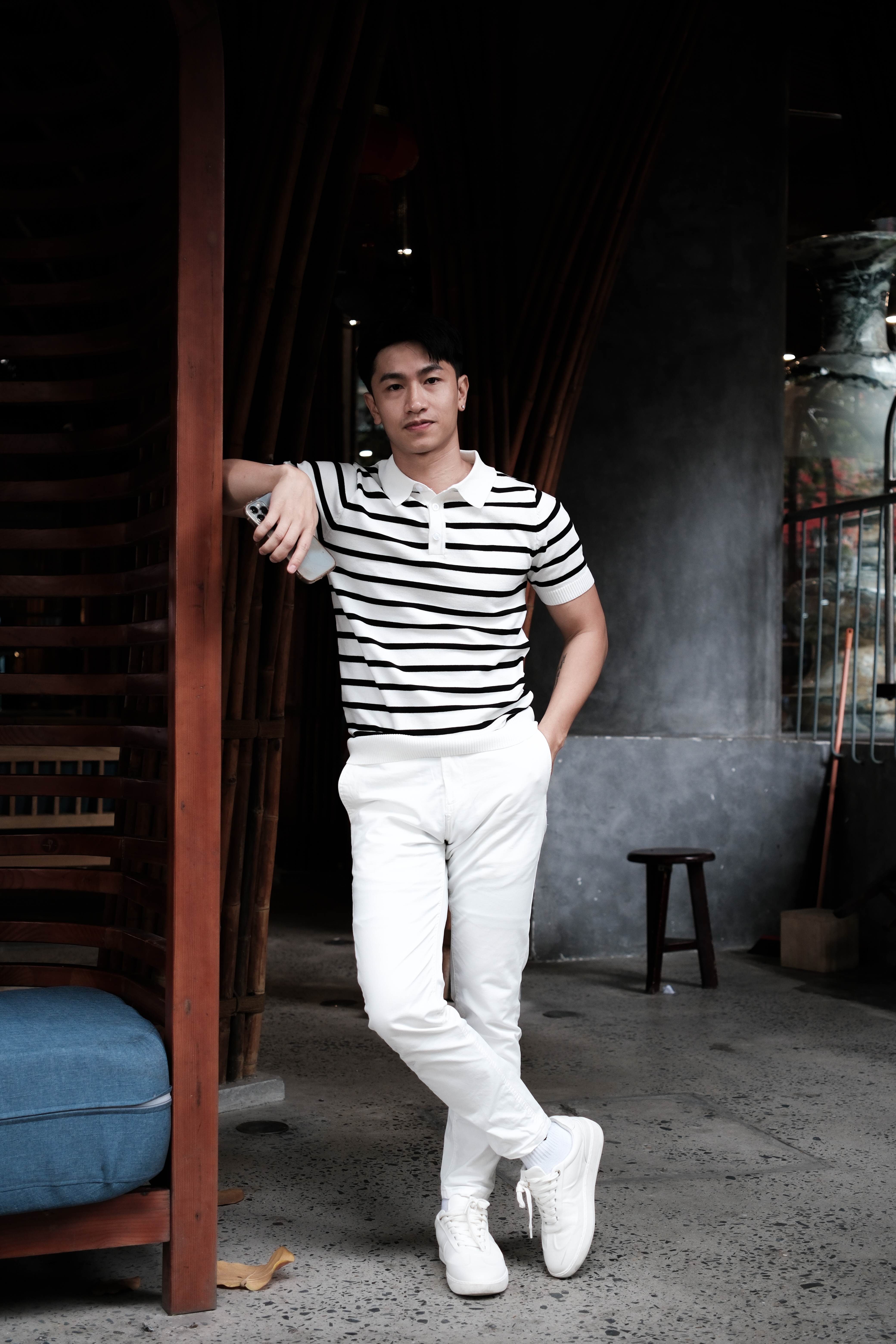 PB1 - Áo Polo Nam Dệt Kim Sọc Đen Trắng Phong Cách Retro Mùa Hè_thumbnail_3