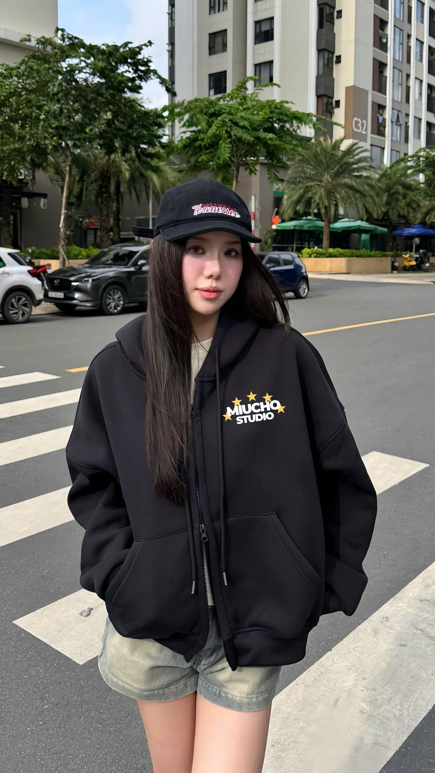 Áo hoodie form boxy dáng ngắn in chữ basic Miucho chất nỉ 2 da thoáng mát_thumbnail_5