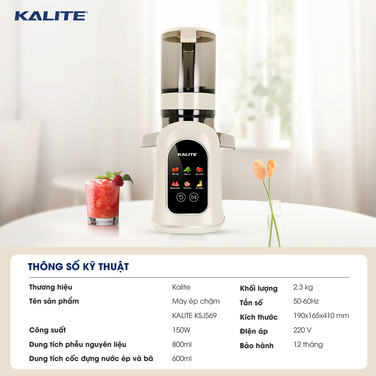 Máy ép chậm Kalite KSJ569 ép kiệt bã 99% không sinh nhiệt tích hợp làm kem_thumbnail_3
