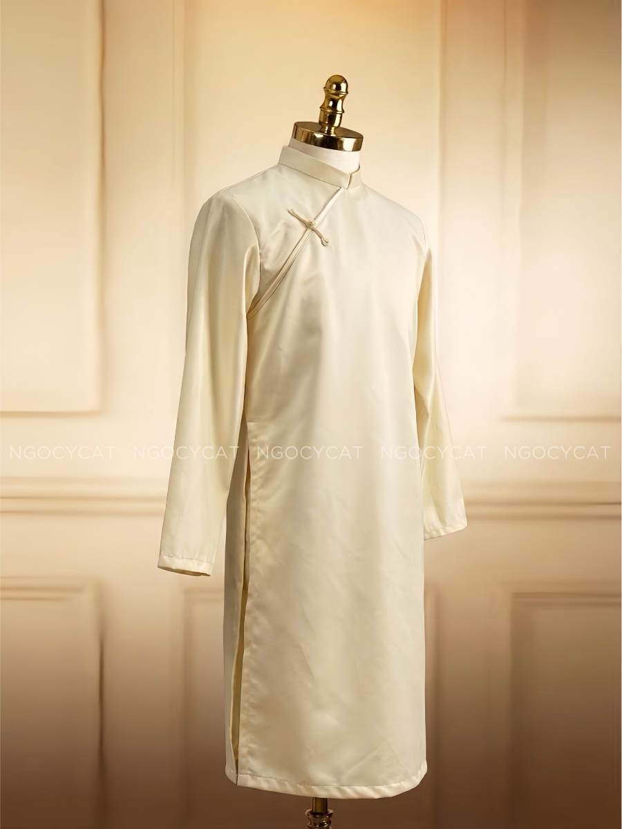 Áo Dài Nam Màu Be Trơn