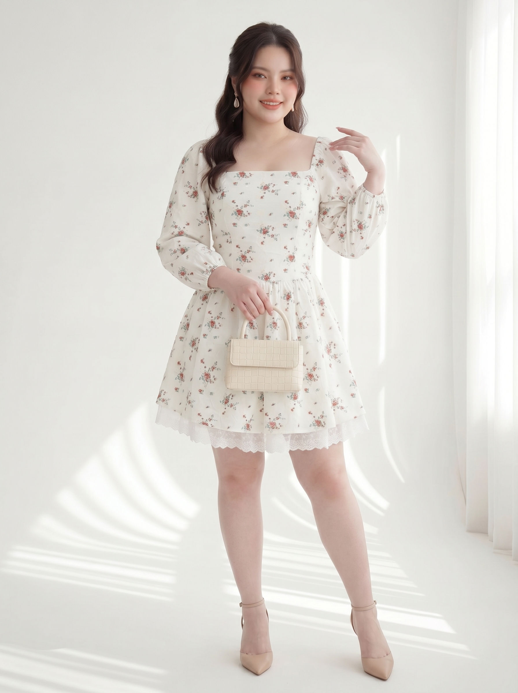 BIGSIZE NỮ - Đầm hoa thêu phối ren dành cho nàng béo từ 55-90kg V-DA221