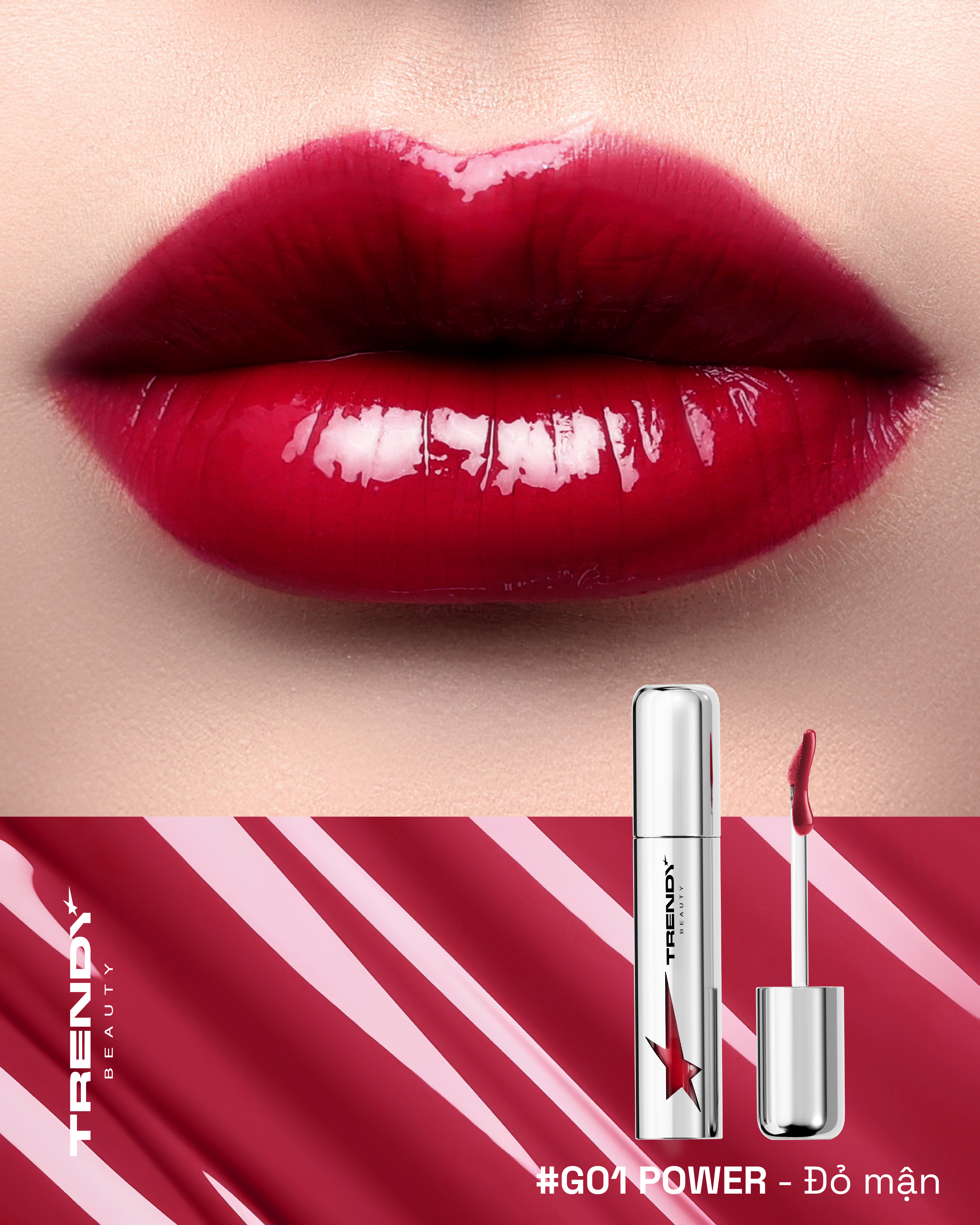 G01 Power - Son bóng màu đỏ mận Trendy Beauty Lip Gloss Silver Shot