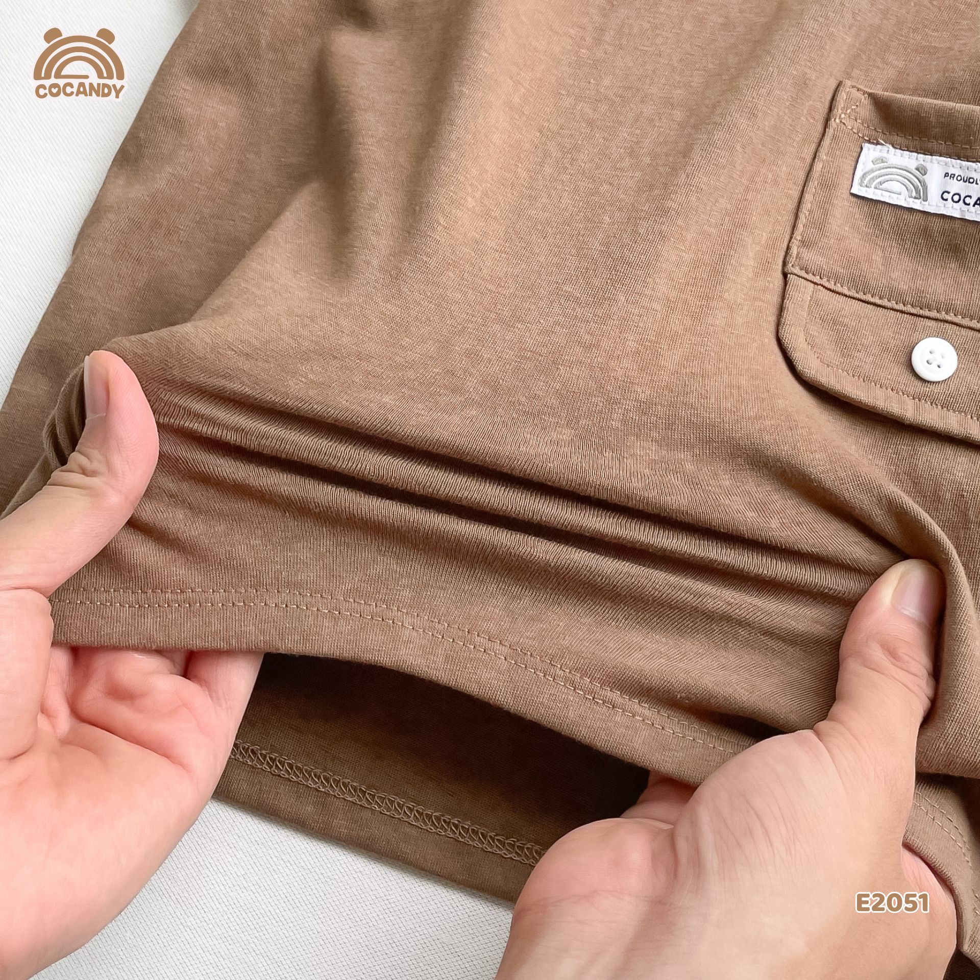 Áo cộc cotton vân mỏng NÂU tay raclan_thumbnail_6