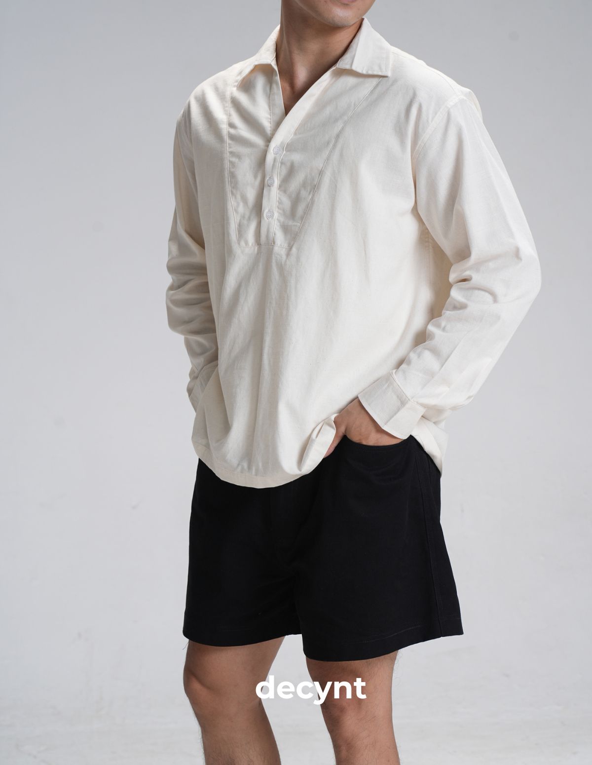 Linen Popover Shirt decynt - Áo sơ mi tay dài chất liệu linen cotton chui đầu, xẻ 2 bên_thumbnail_6