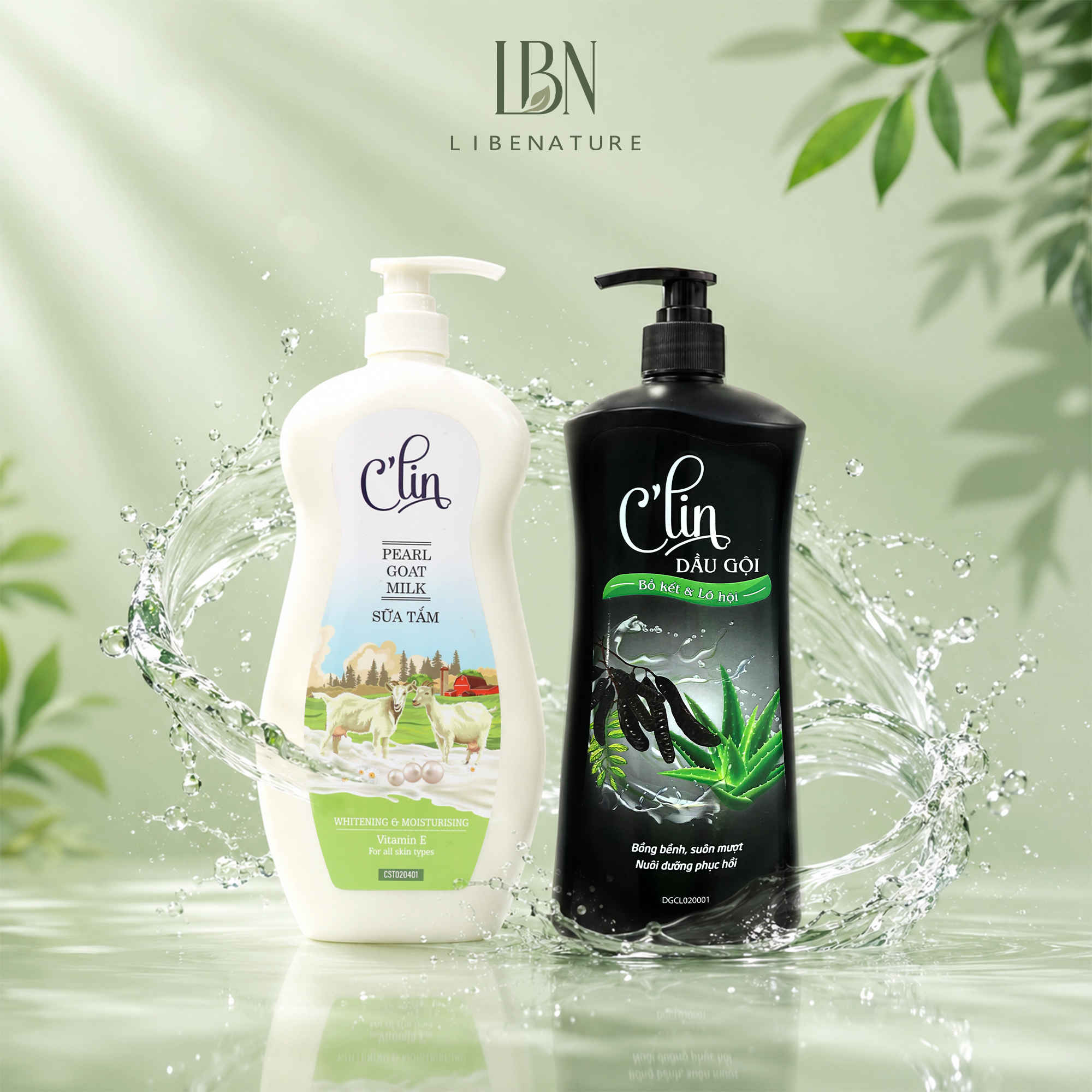 Combo Dầu gội C'lin Bồ kết & Lô hội 650ml & Sữa tắm C'lin Sữa dê ngọc trai 500ml