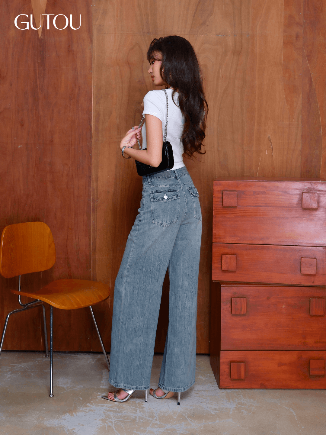 [ GUTOU ] Quần Jean Suông Basic Wash Gãy_thumbnail_3