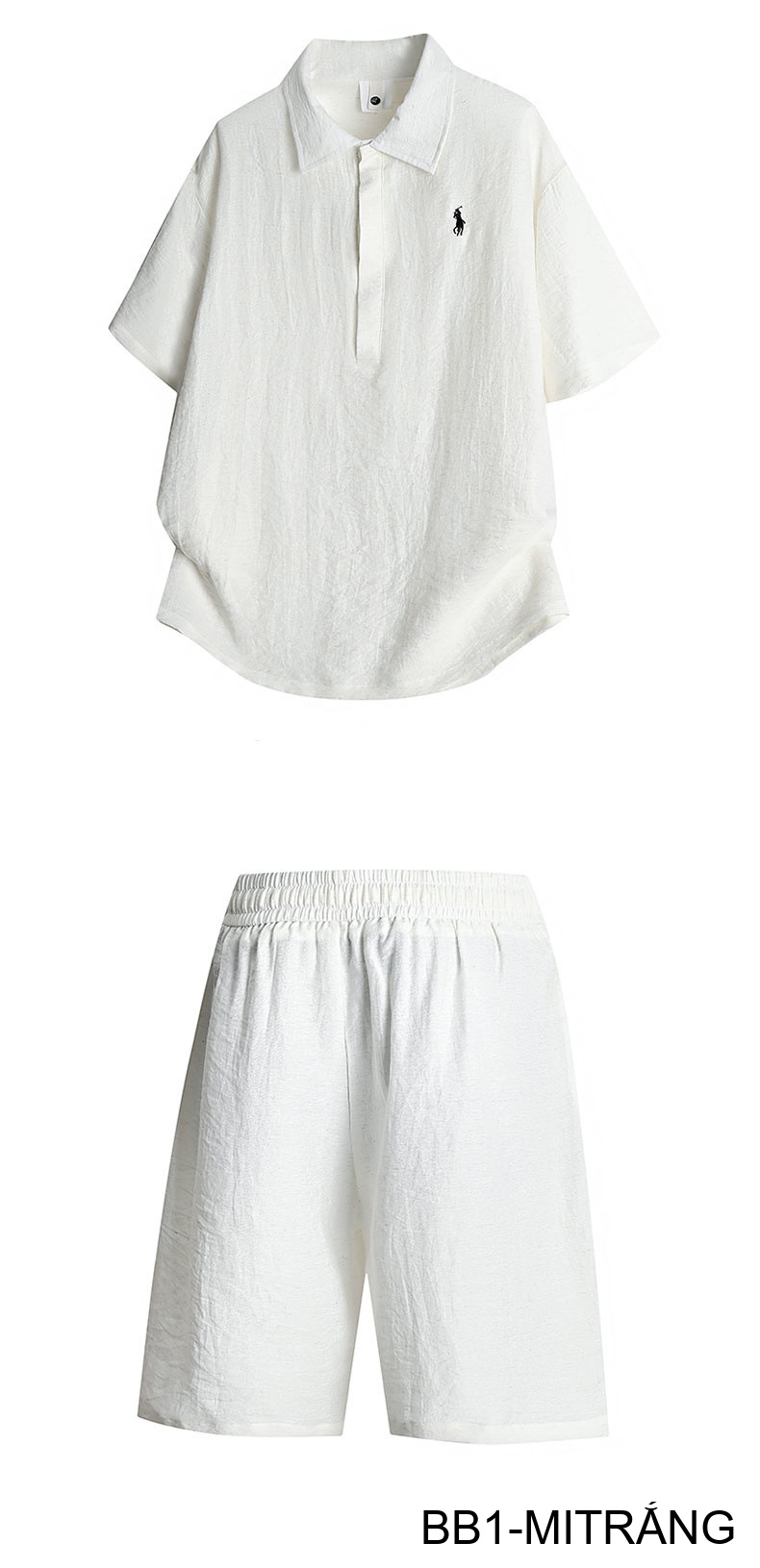 BB1 - Bộ đồ nam 2 món phong cách cực, áo sơ mi ngắn tay + quần short, chất liệu cotton thoáng mát, 3 màu Mi Trắng - Xanh Đậm - Đen_thumbnail_10
