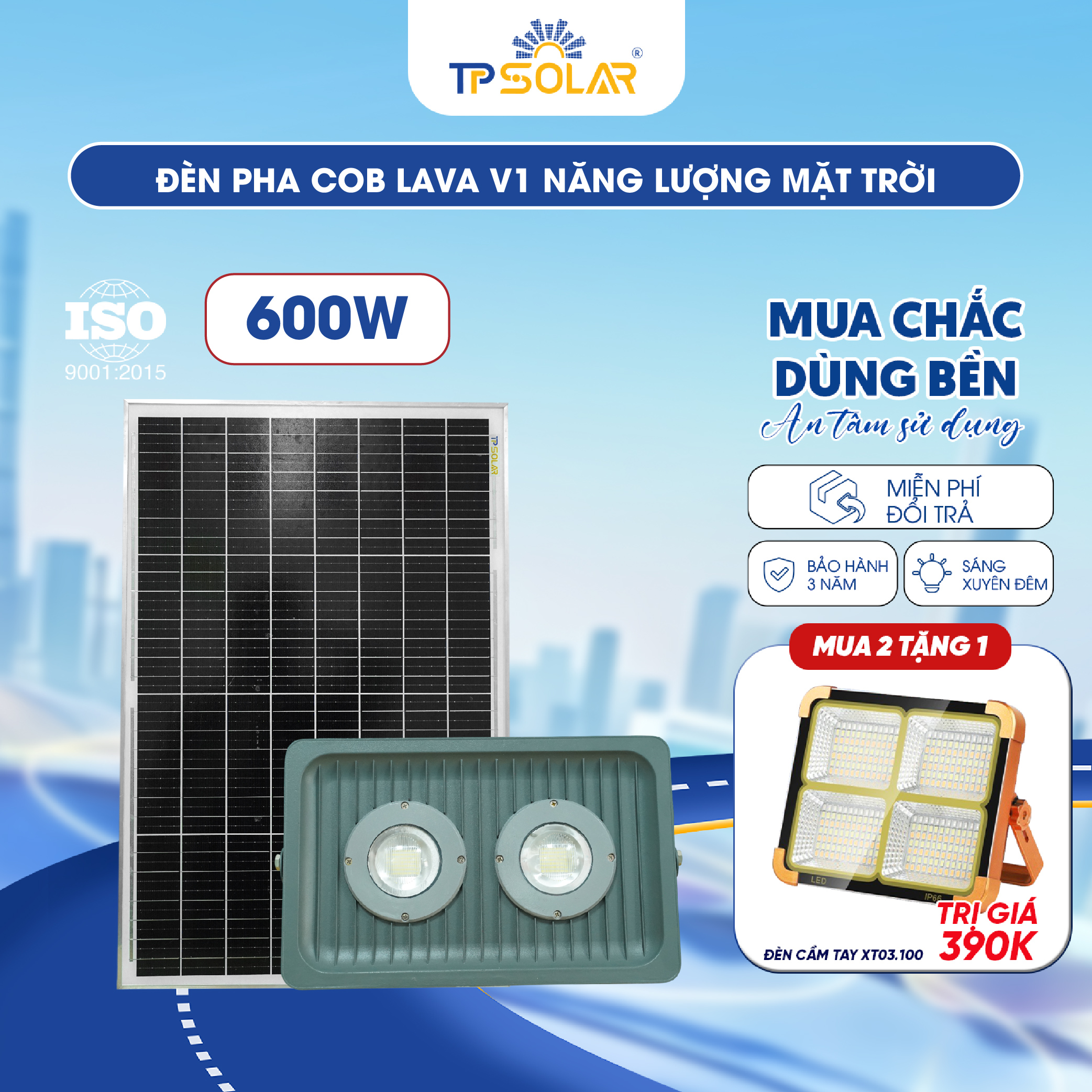 Đèn pha COB LAVA V1 năng lượng mặt trời TP SOLAR PRO CO21