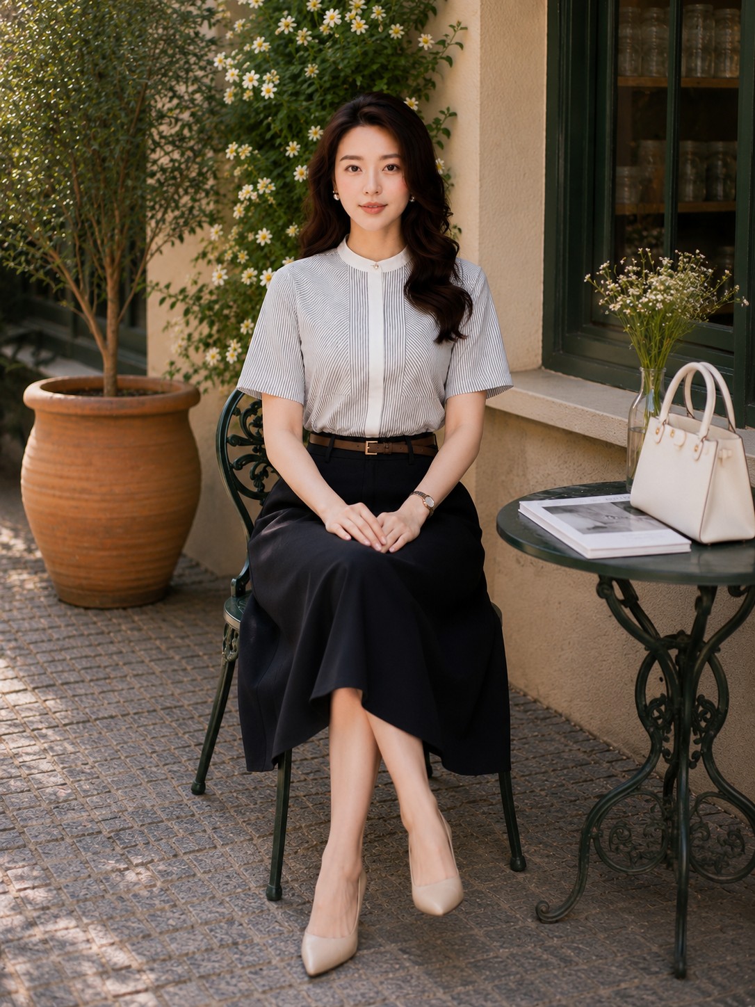 Đầm liền giả set kẻ phối chân đen DL448_thumbnail_2