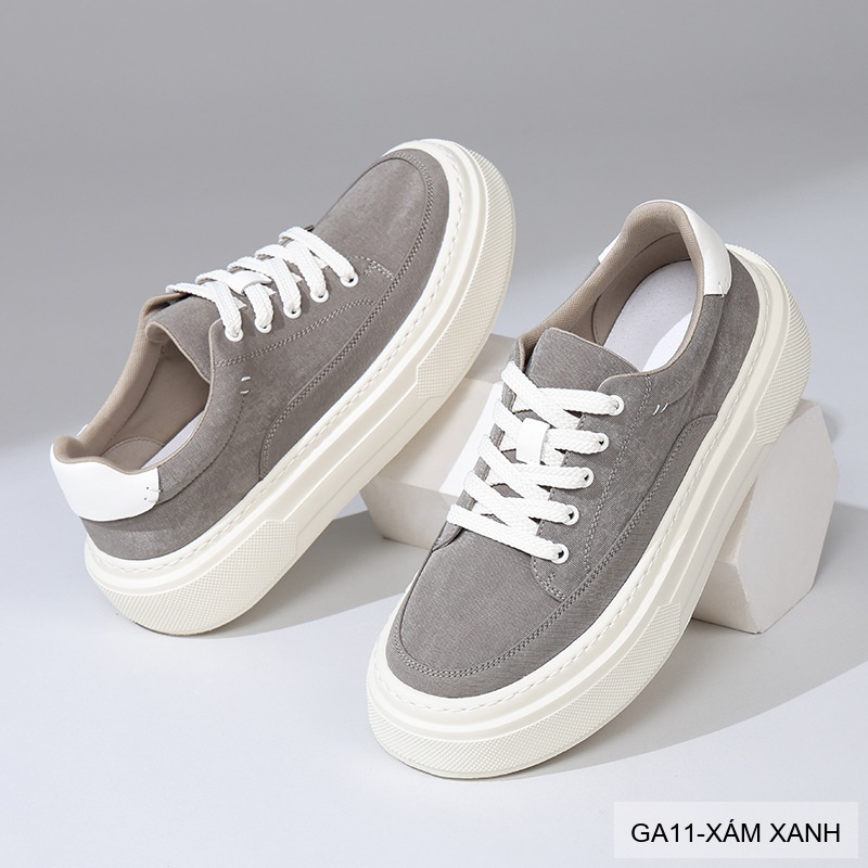 GA11 - Giày vải nam Lin Sen kiểu Hàn, đế mềm nhẹ, thoáng khí, màu Xám Xanh & Đen