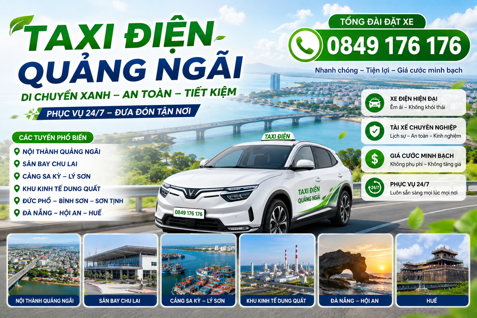 Taxi Điện Quảng Ngãi Mở Rộng Tuyến Đường Phục Vụ 2026