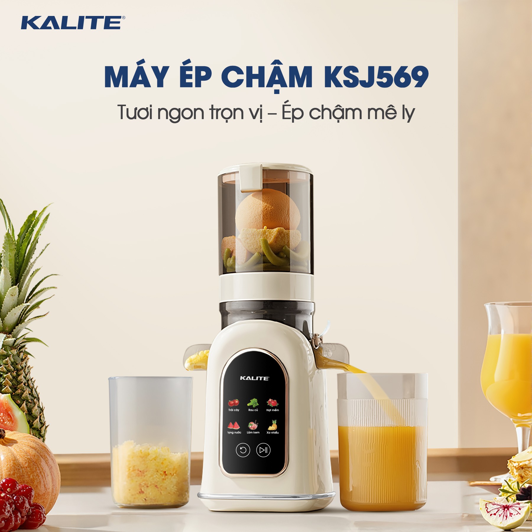 Máy ép chậm Kalite KSJ569 ép kiệt bã 99% không sinh nhiệt tích hợp làm kem