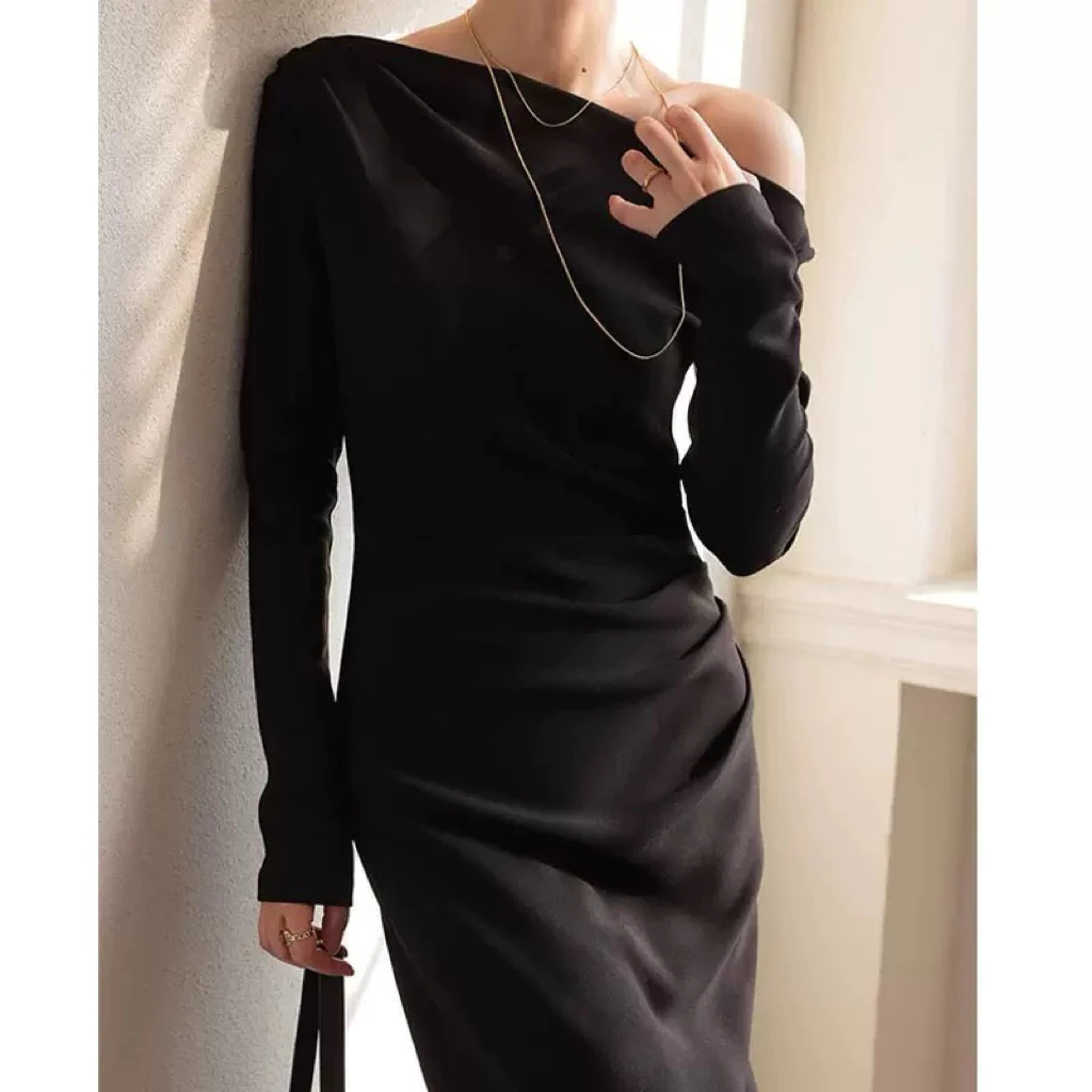 Váy dự tiệc lệch eo dáng dài ôm body, đầm body nhún eo dài tay Logastore_L197_thumbnail_4