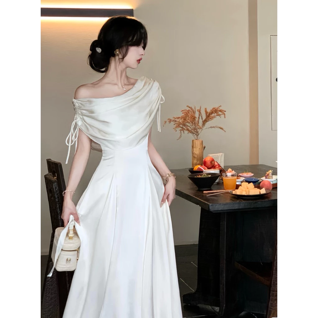 Đầm lụa trễ vai dáng dài trễ vai phong cách tiểu thư sang chảnh, đầm dự tiệc dáng xoè trễ vai Logastore_L103_thumbnail_7