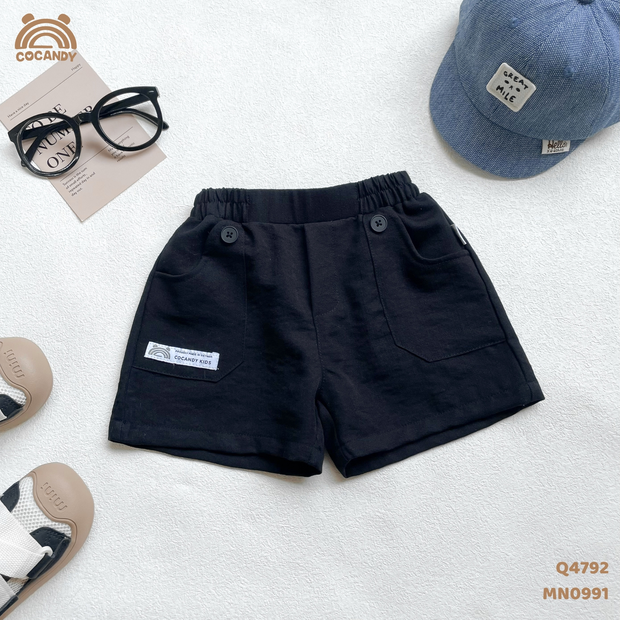 Quần cộc ĐEN 2 túi vát cúc tag CCD_thumbnail_1