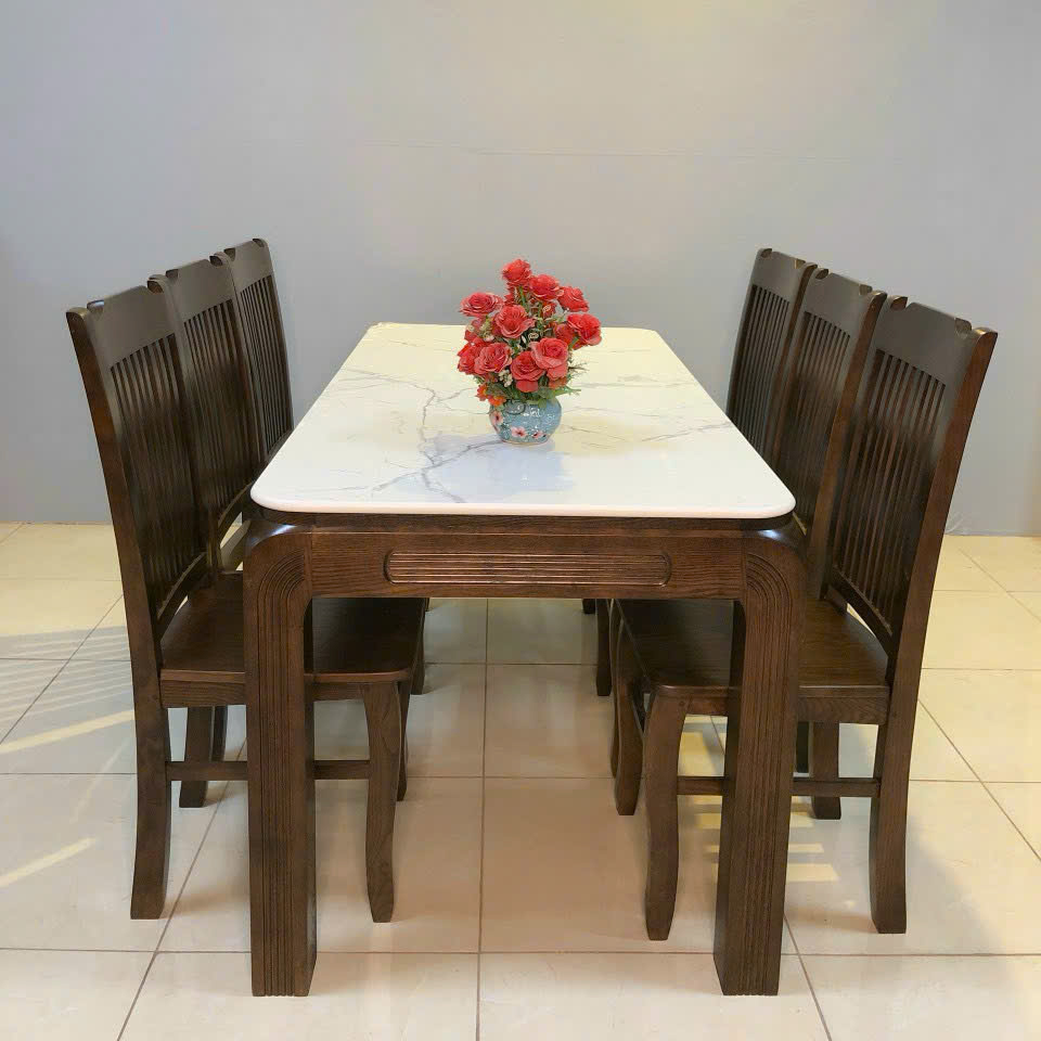 Bộ bàn ăn gỗ sồi nga mẫu BA03