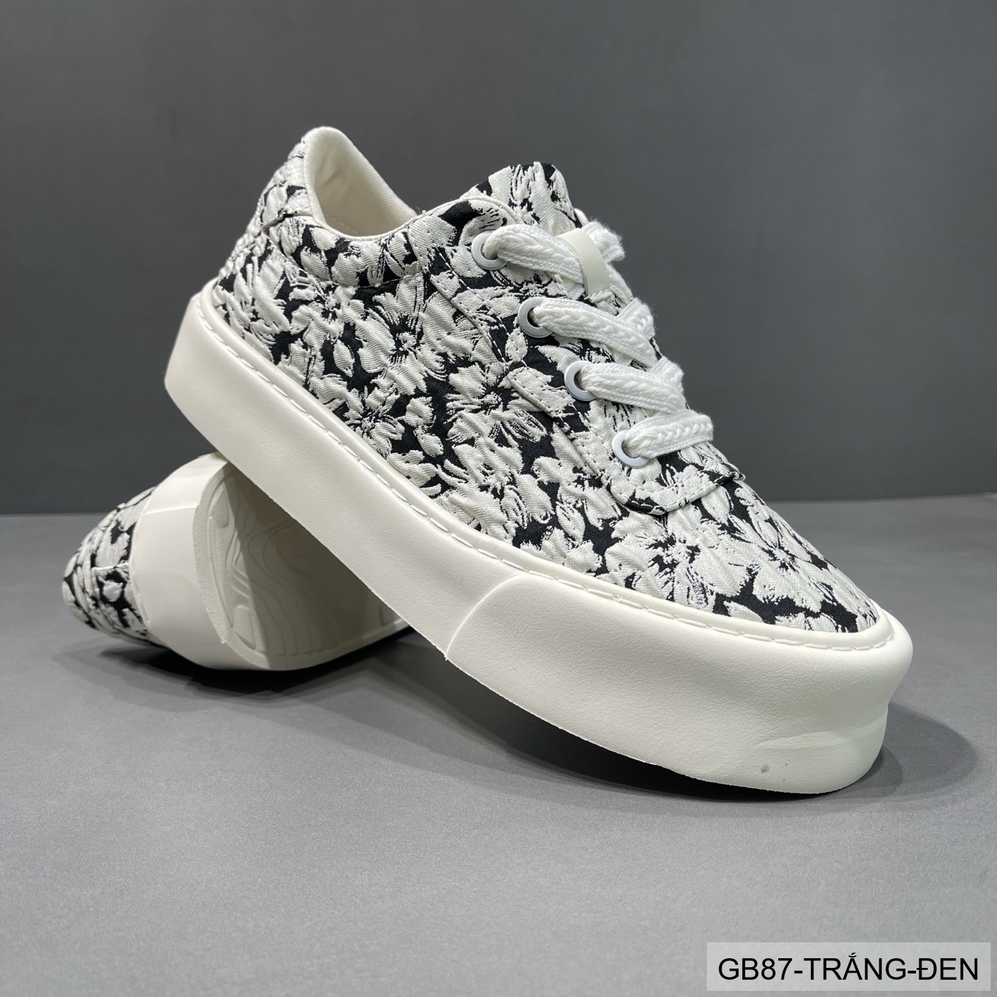 GB87 - Giày vải nam họa tiết hoa, thoáng khí, phong cách streetwear, đế bằng êm chân