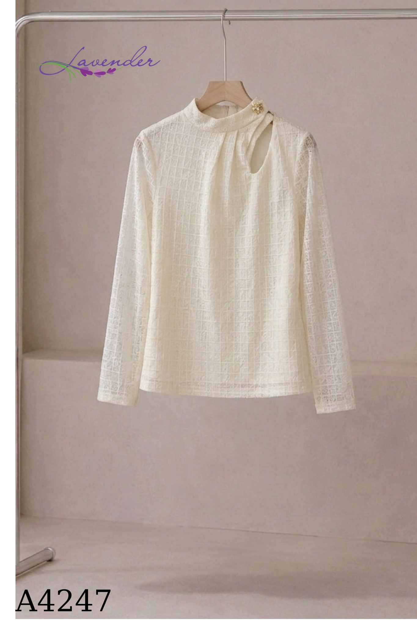 Áo sơ mi ren cổ cut out A4246