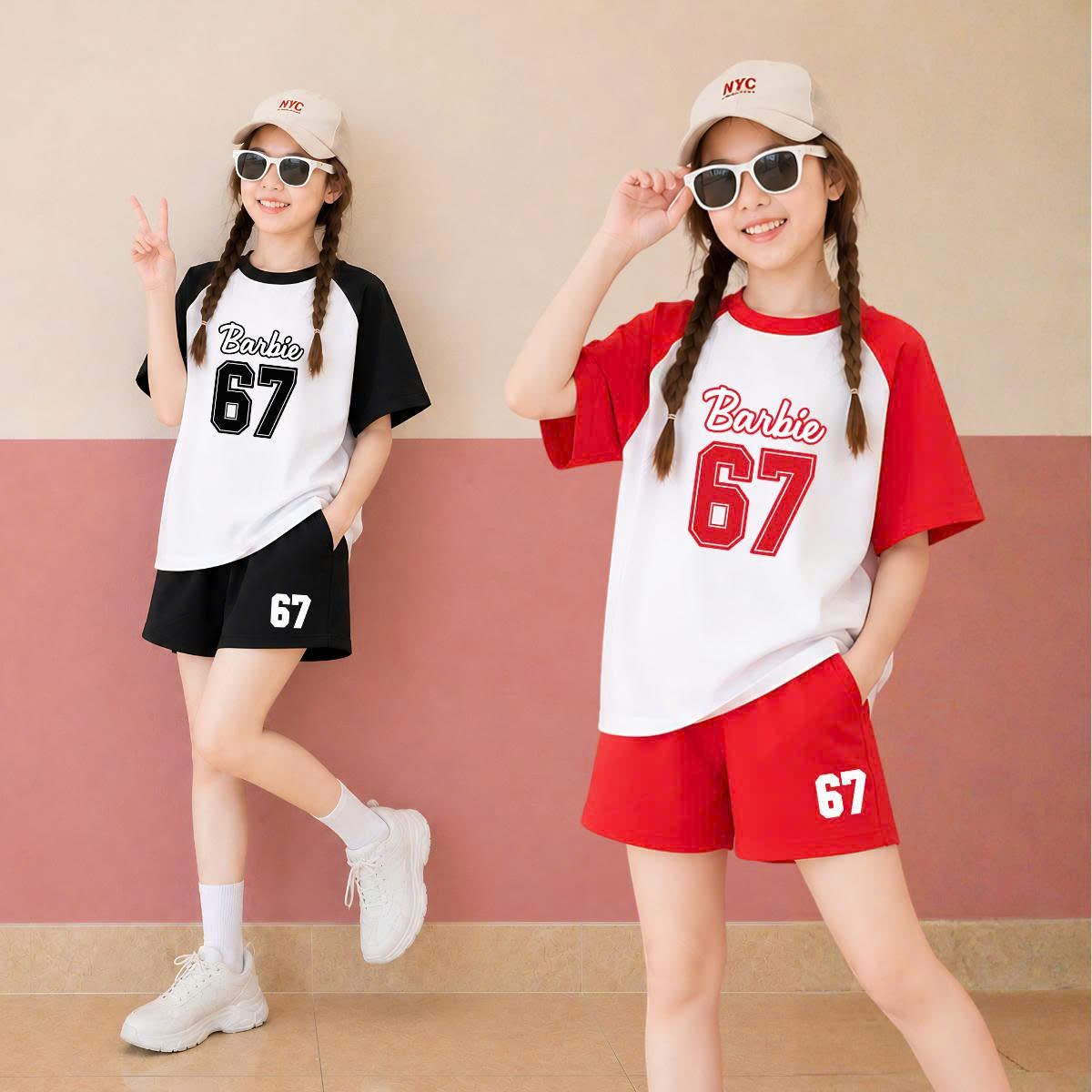 Set bộ phối màu bé gái hình Barbie 67 - Loza Kids FB689
