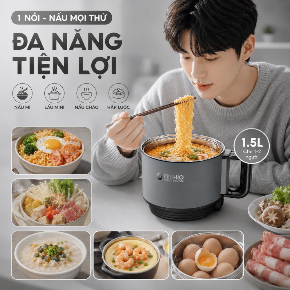 Nồi Lẩu Điện Mini 1.5L Mishio MK392 600W lòng nồi inox 304 không gỉ sét_thumbnail_5