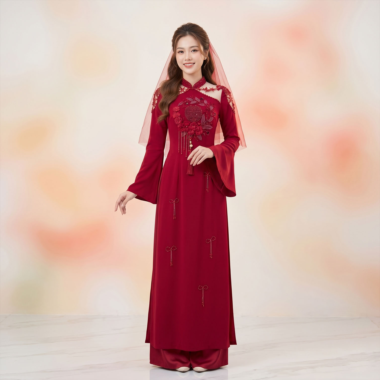 Áo Dài Cặp Cô Dâu Chú Rể Cưới Hỏi - Màu Đỏ Sang Trọng CH26-02
