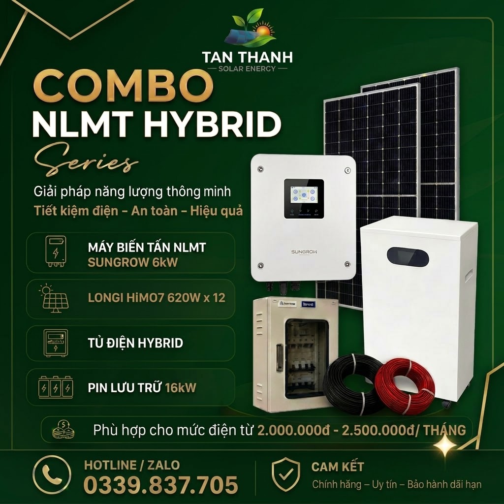 COMBO SUNGROW 6kW PHÙ HỢP CHO TIỀN ĐIỆN TỪ 2.000.000Đ - 2.500.000Đ/THÁNG