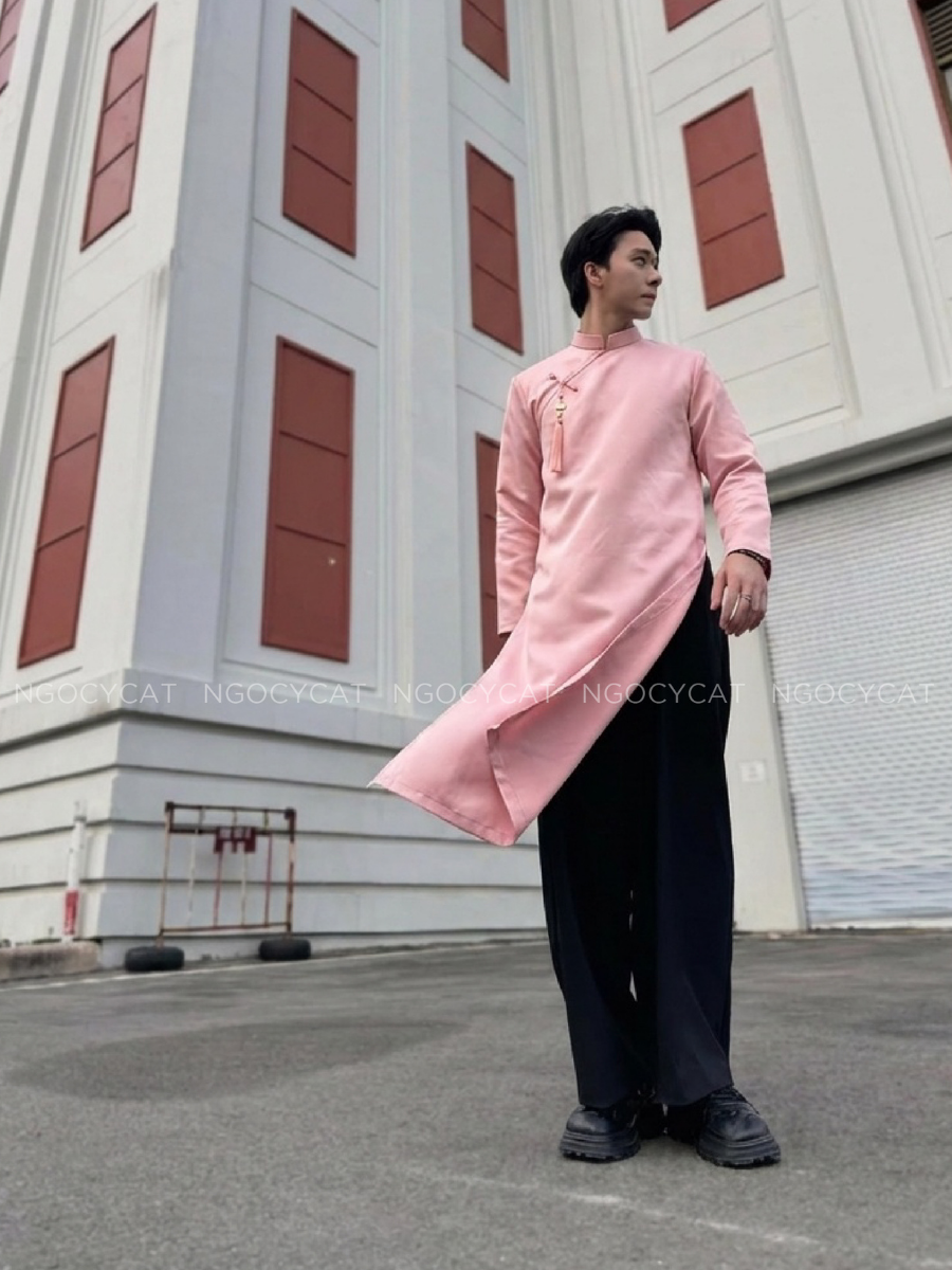 Áo Dài Nam Màu Hồng Trơn_thumbnail_2