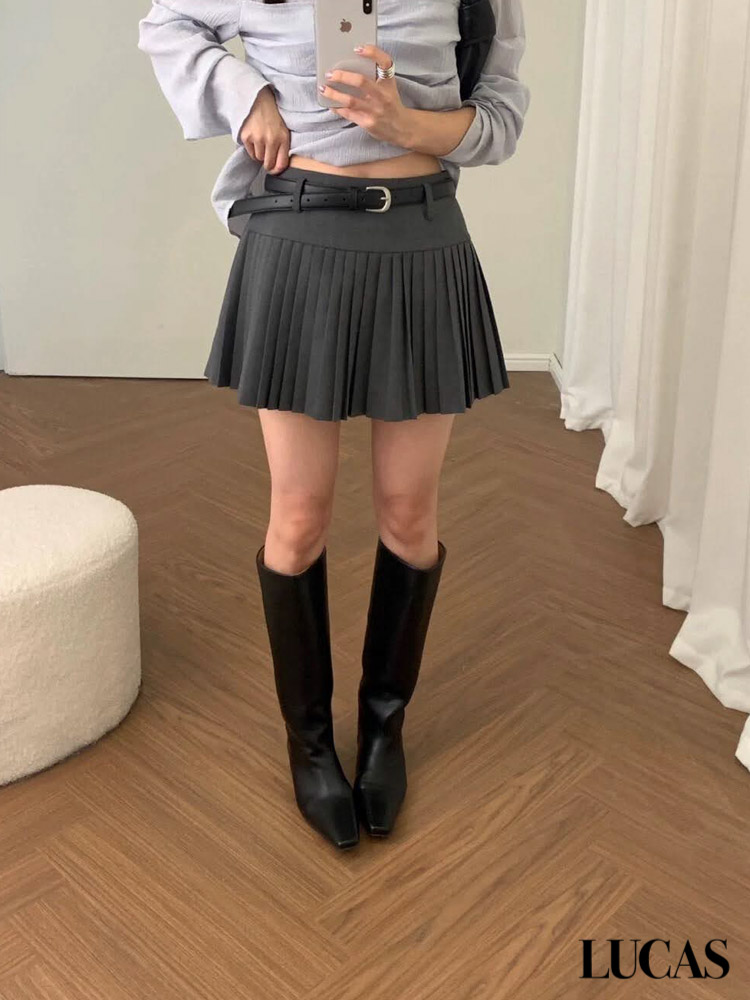 Chân váy xếp ly hạ eo + belt da đen_thumbnail_7