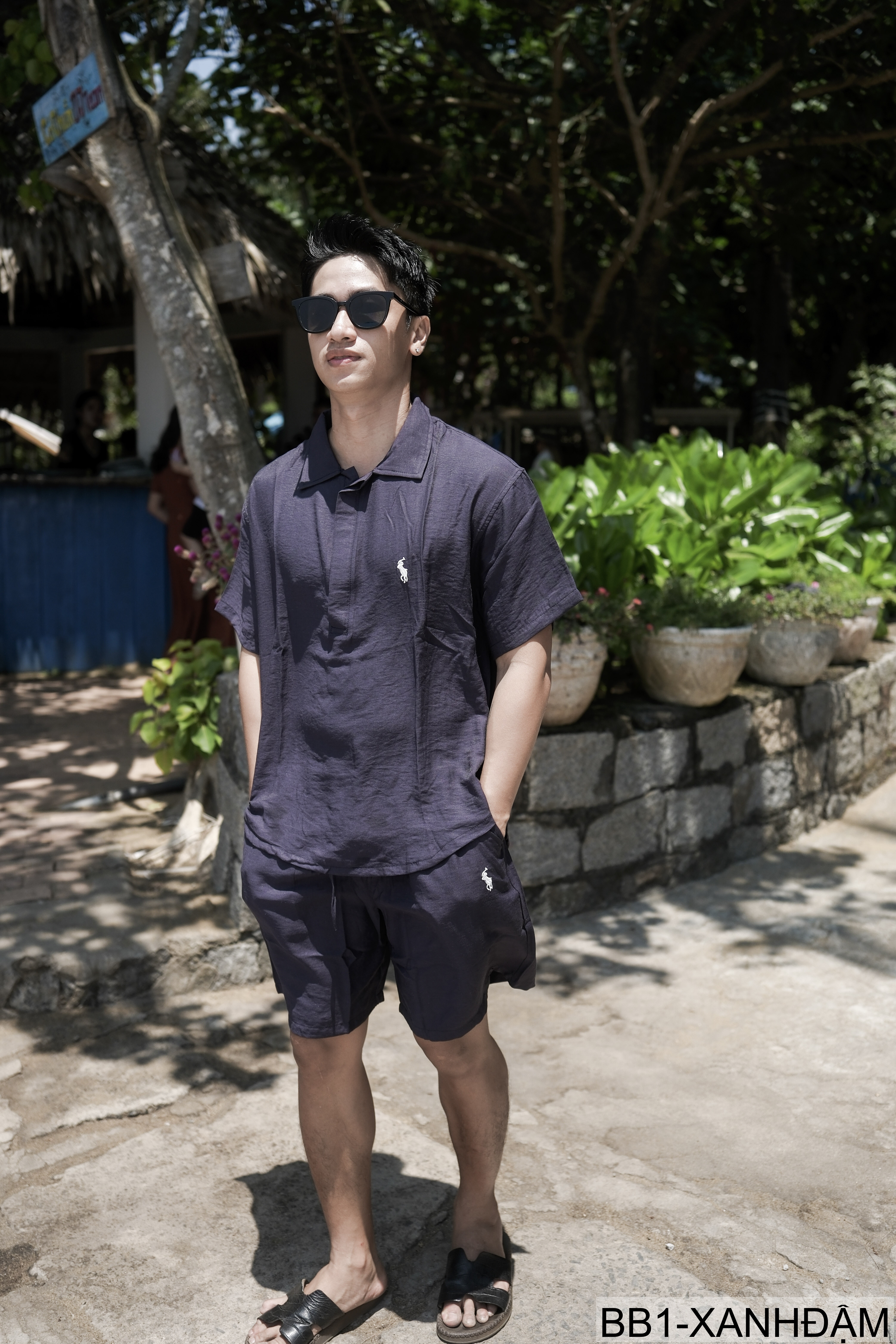 BB1 - Bộ đồ nam 2 món phong cách cực, áo sơ mi ngắn tay + quần short, chất liệu cotton thoáng mát, 3 màu Mi Trắng - Xanh Đậm - Đen_thumbnail_18