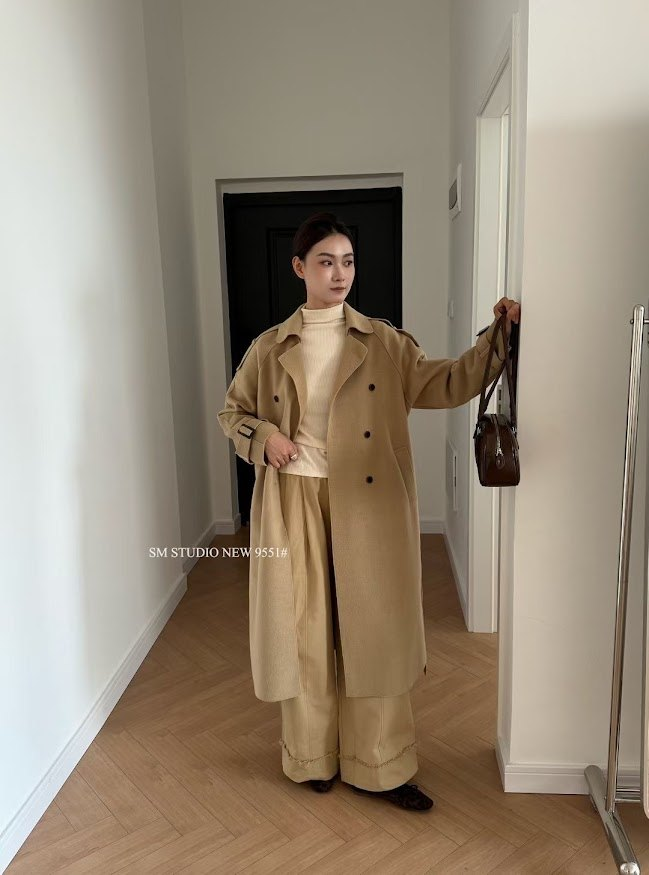 Áo khoác dạ sm cổ vest tay dài đai vai, đai tay dáng dài_thumbnail_3