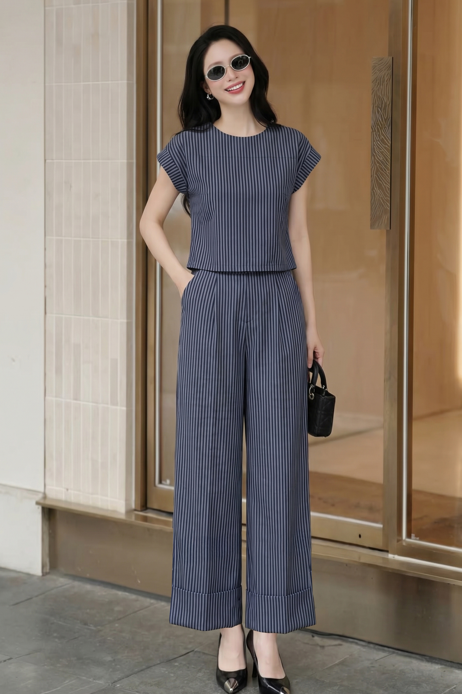 Bộ quần kẻ tím than 26506