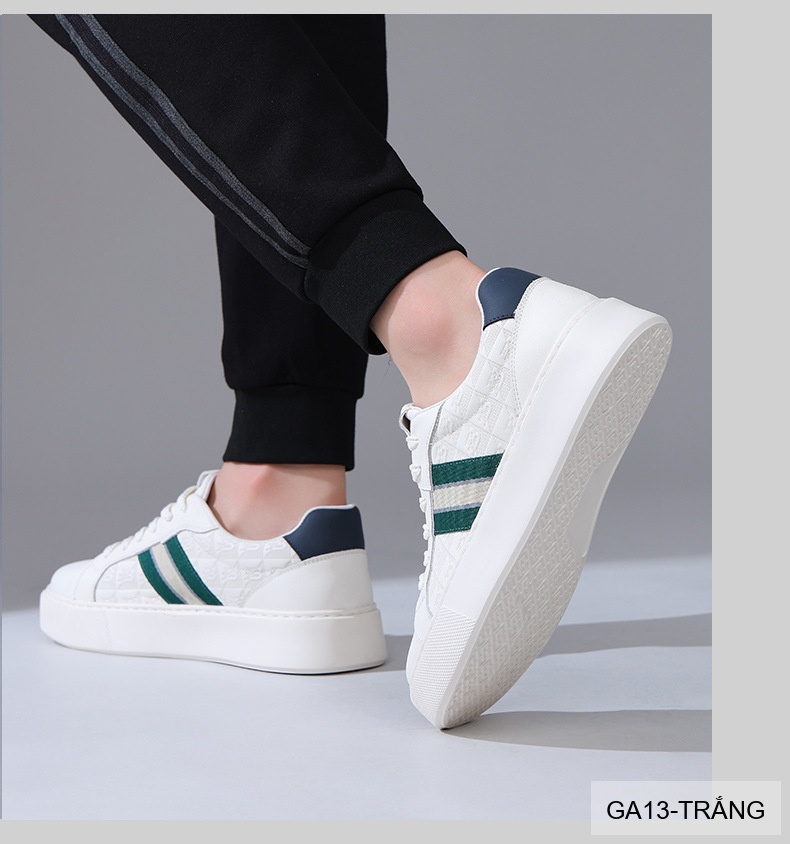 GA13 - Giày thể thao nam Linh Sen đế dày, phối sọc xanh trắng, da bò mềm, phong cách retro_thumbnail_4