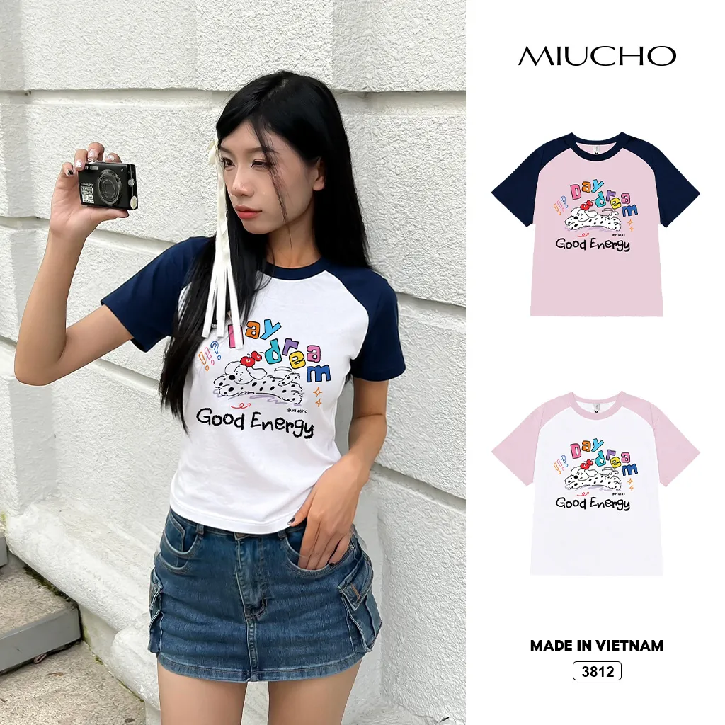 Áo babytee raglan Good Energy form vừa năng động cá tính Miucho 3812