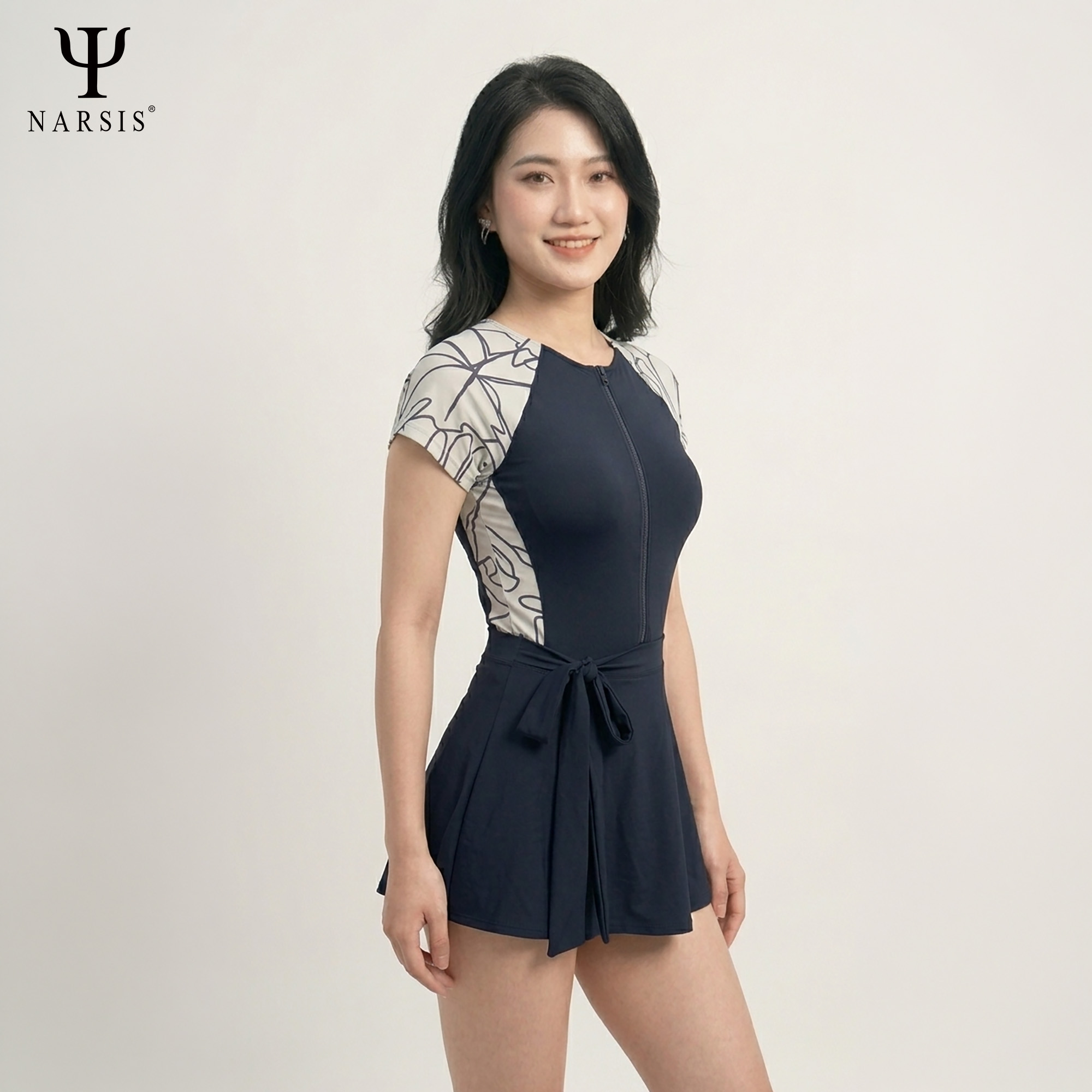 Bộ bơi nữ Narsis A25027: Đồ bơi liền thân tay cộc kèm váy tháo rời, có lót ngực, đồ bơi 2 lớp_thumbnail_16