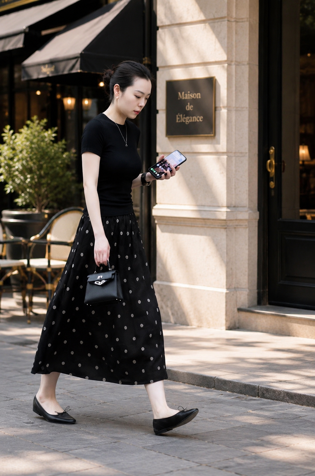 Chân Váy Hoa Đen Chấm Bi Thanh Lịch - MCV004