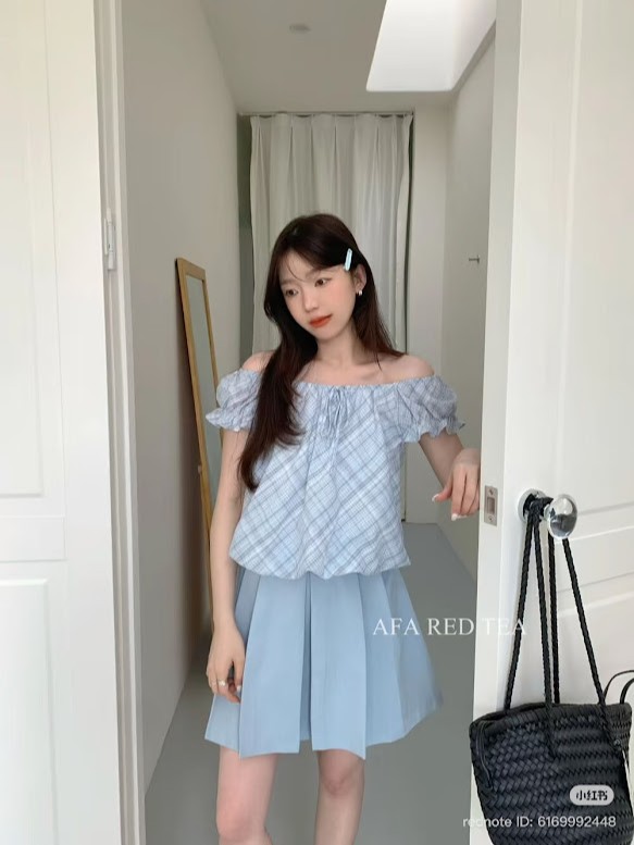Lucas - Áo sơ mi cổ thuyền vải caro buộc nơ ngực bo gấu_thumbnail_2