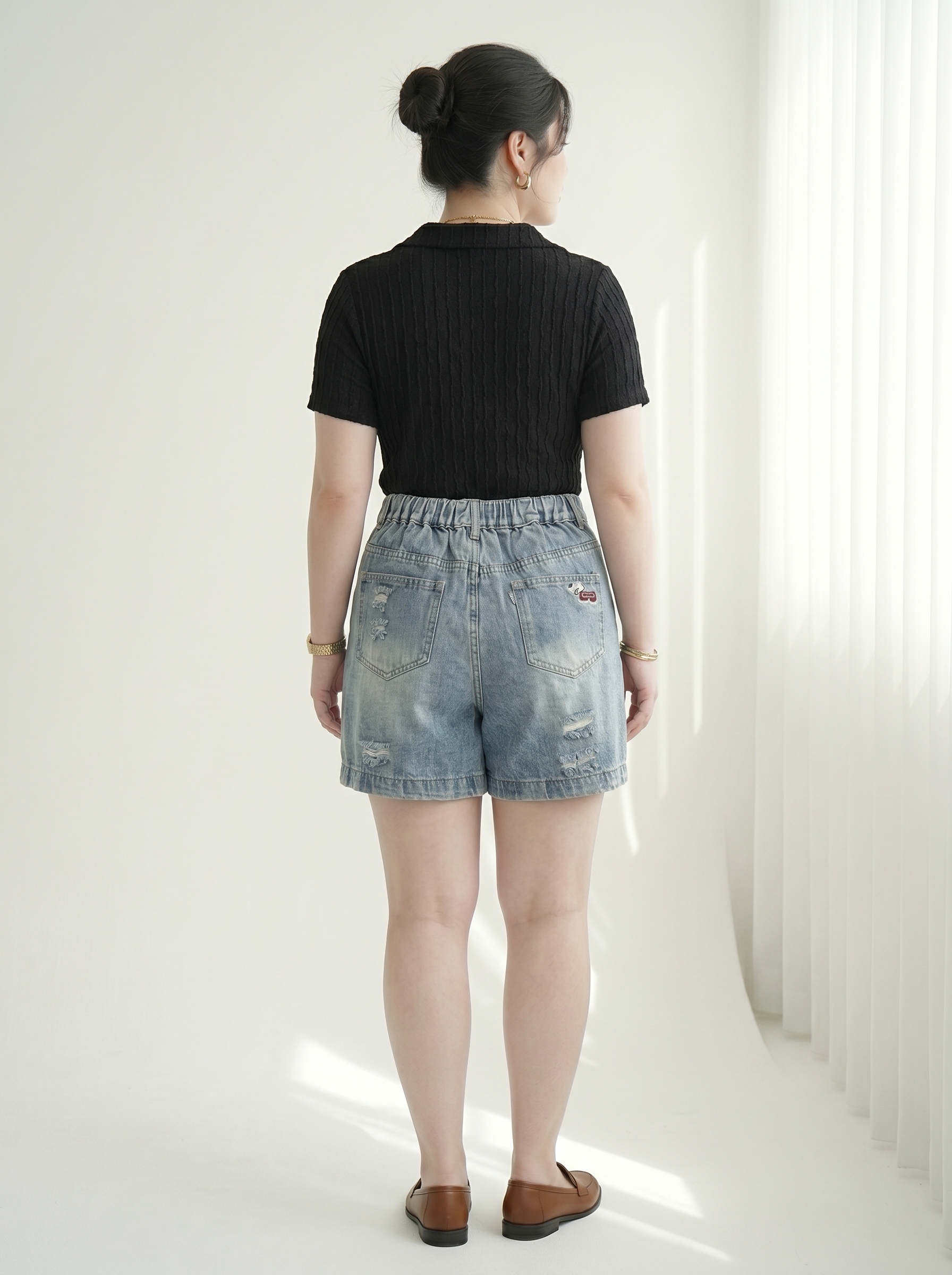 Quần Short Jean Lửng Lưng Thun Rách 2 Mặt Thêu Bigsize Dài 40-42cm Dễ Phối - Size 30-35 - T-QSJ71_thumbnail_5