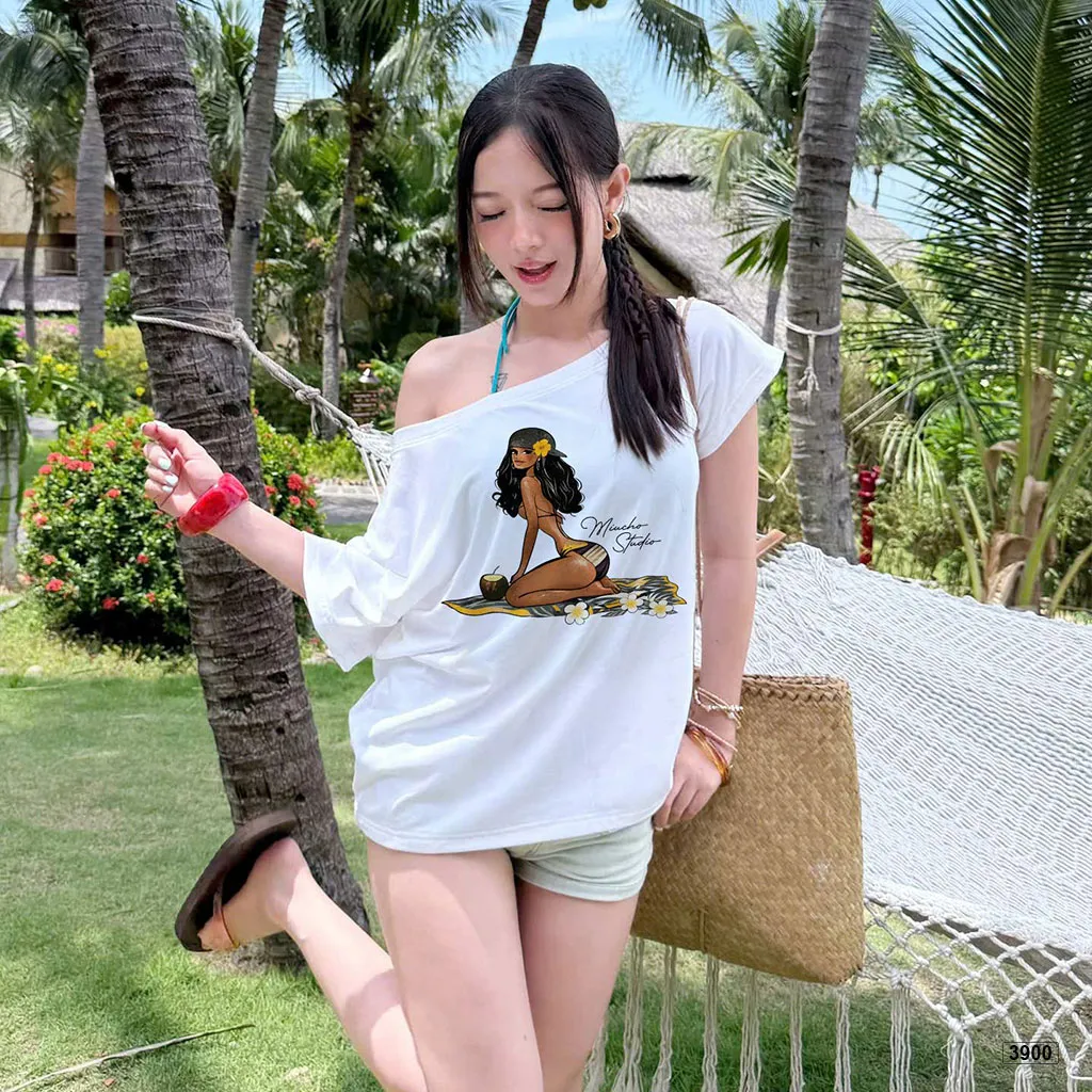 Áo thun nữ lệch vai phong cách mùa hè năng động Miucho 4090_thumbnail_5