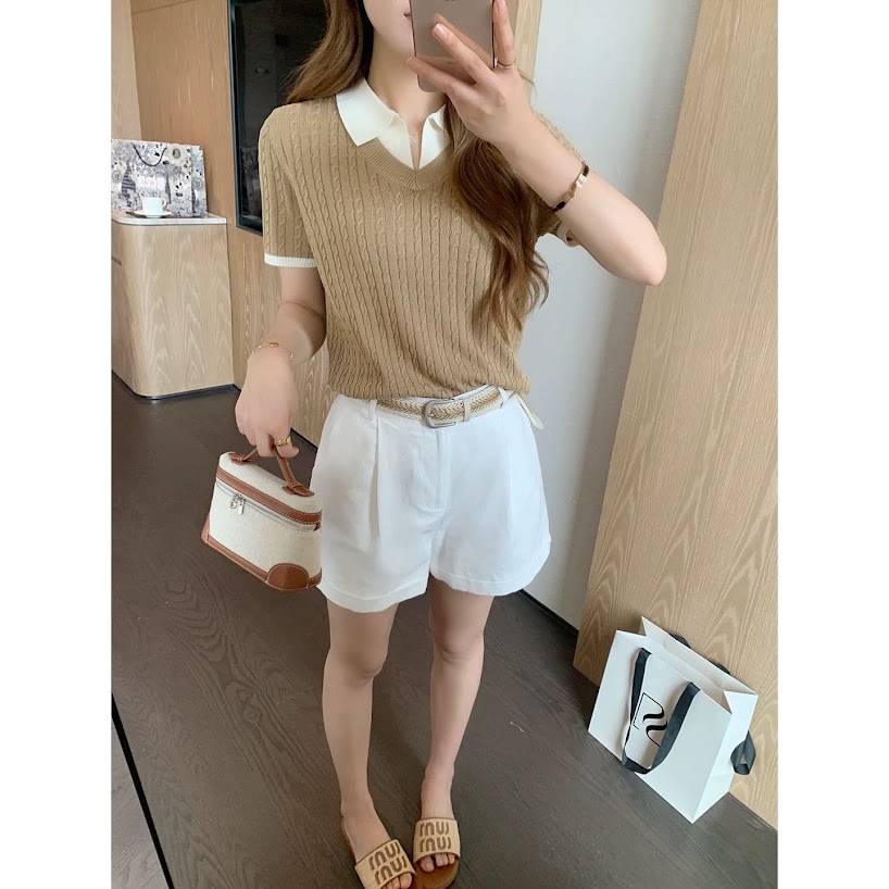 Lucas - Quần sóc linen xước cài cúc lưng chun, gấu gập + belt tết 2 màu_thumbnail_2