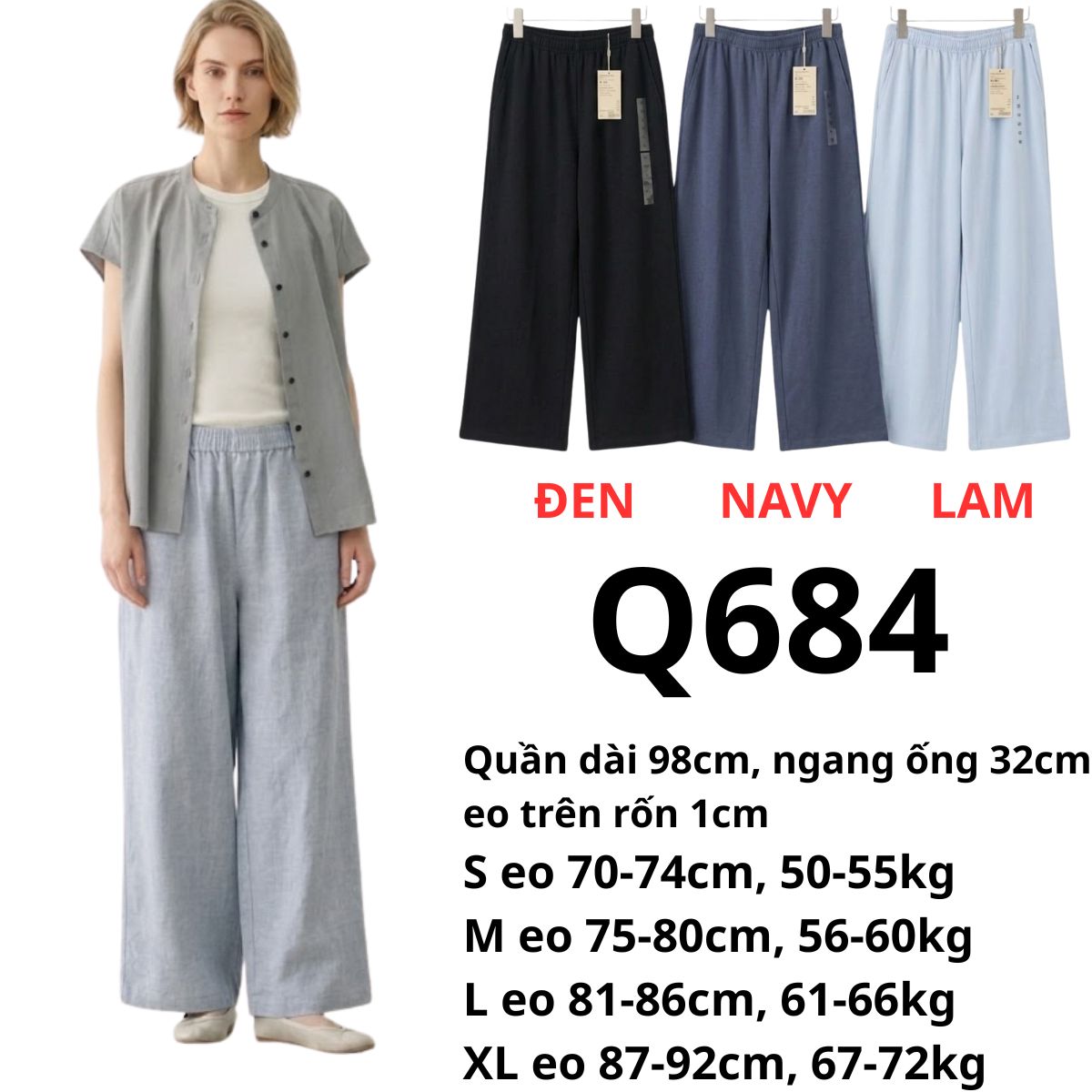 Q684- Quần linen suông