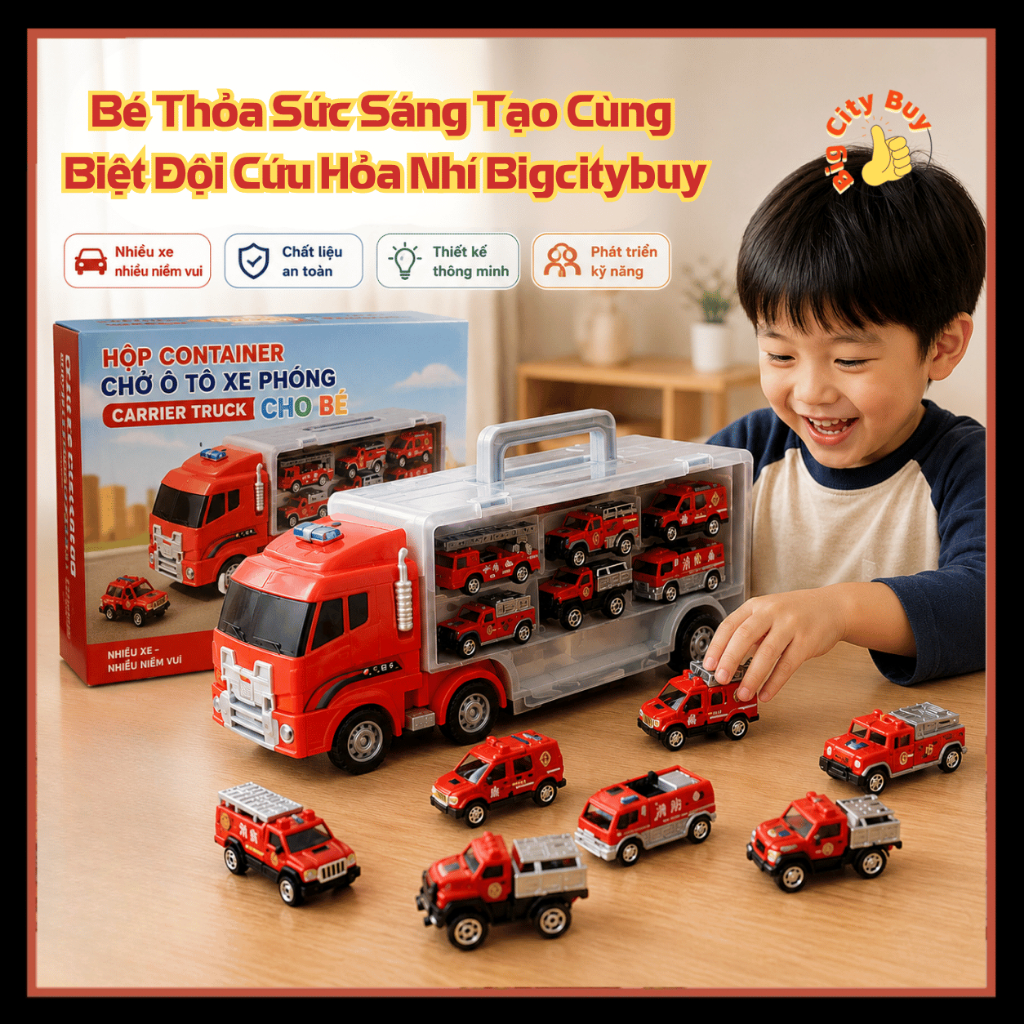 Xe Container Chở Xe Cứu Hoả Mini Carier Truck 6 Trong 1 Đồ Chơi Ô Tô Di Động Cho Bé BigcityBuy 333XCCX_thumbnail_4