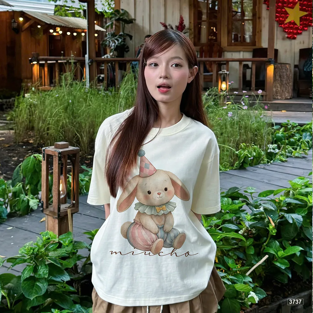 Áo thun boxy nữ thời trang mùa hè Bunny đáng yêu Miucho 3737_thumbnail_2