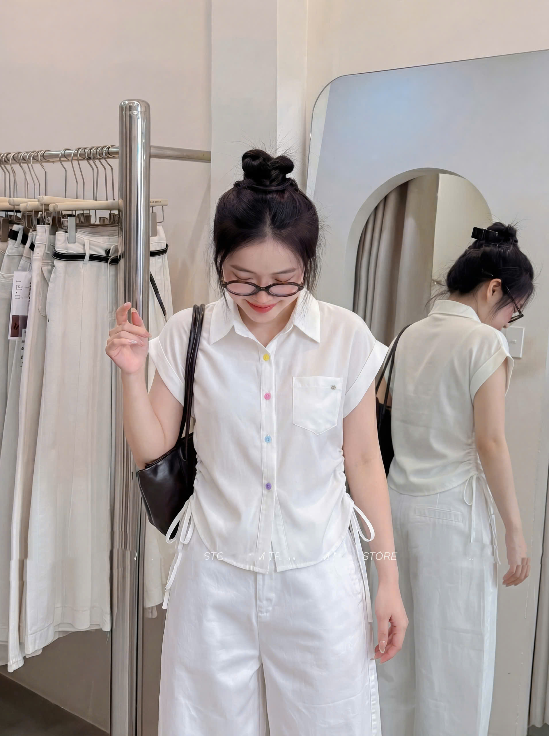 Áo Sơ Mi Nữ Kiểu SN gấp lai kẻ 1túi logo LUH.9010_thumbnail_3