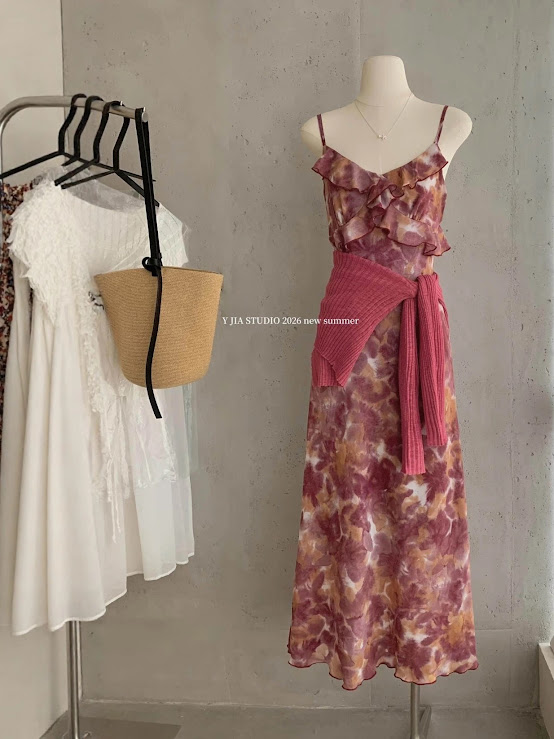 Lucas - Váy 2 dây vải loang phối viền bèo chéo ngực dáng maxi_thumbnail_5